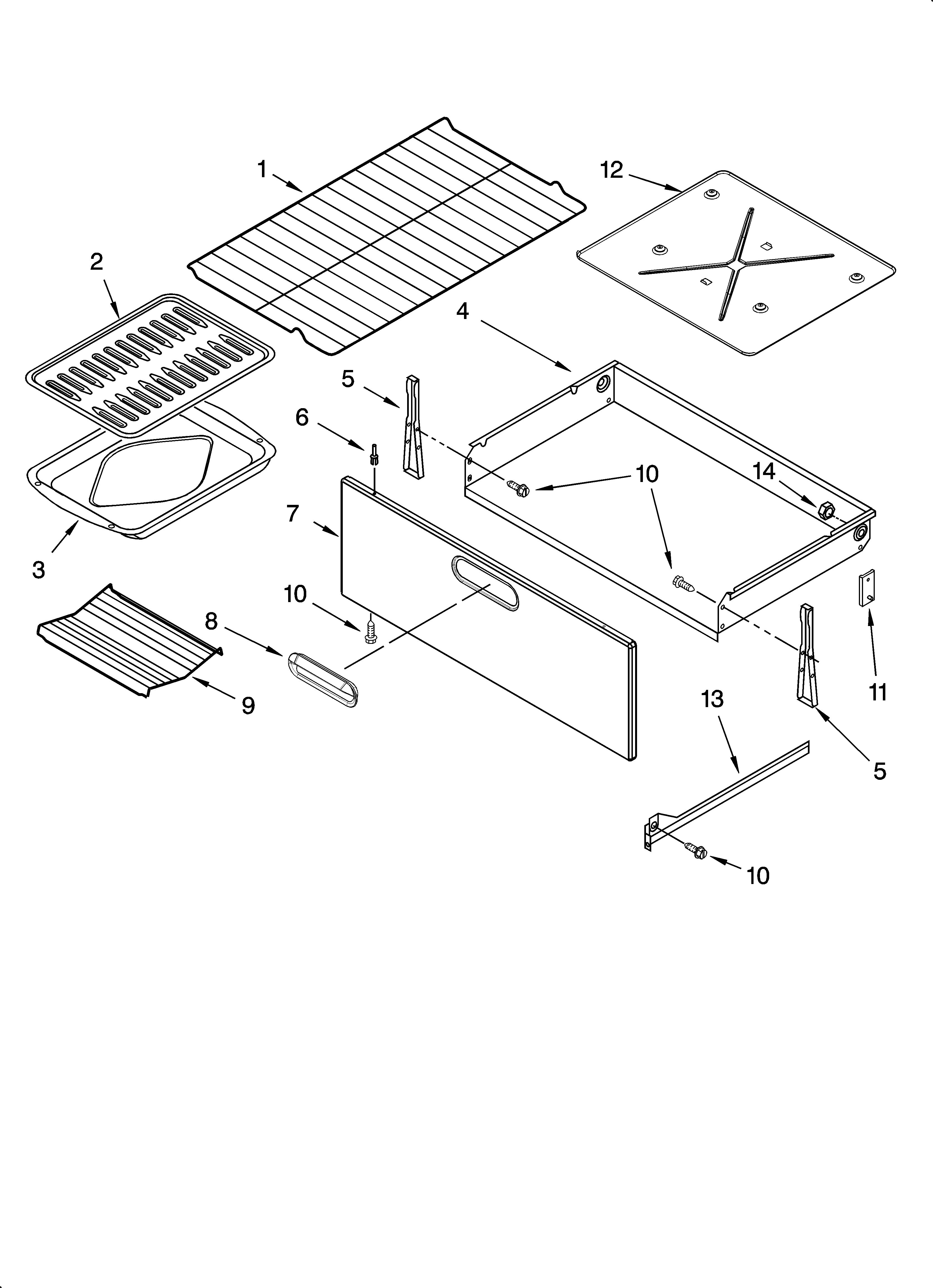 KitchenAid YKERI203PW1 drawer & broiler parts, optional parts diagram