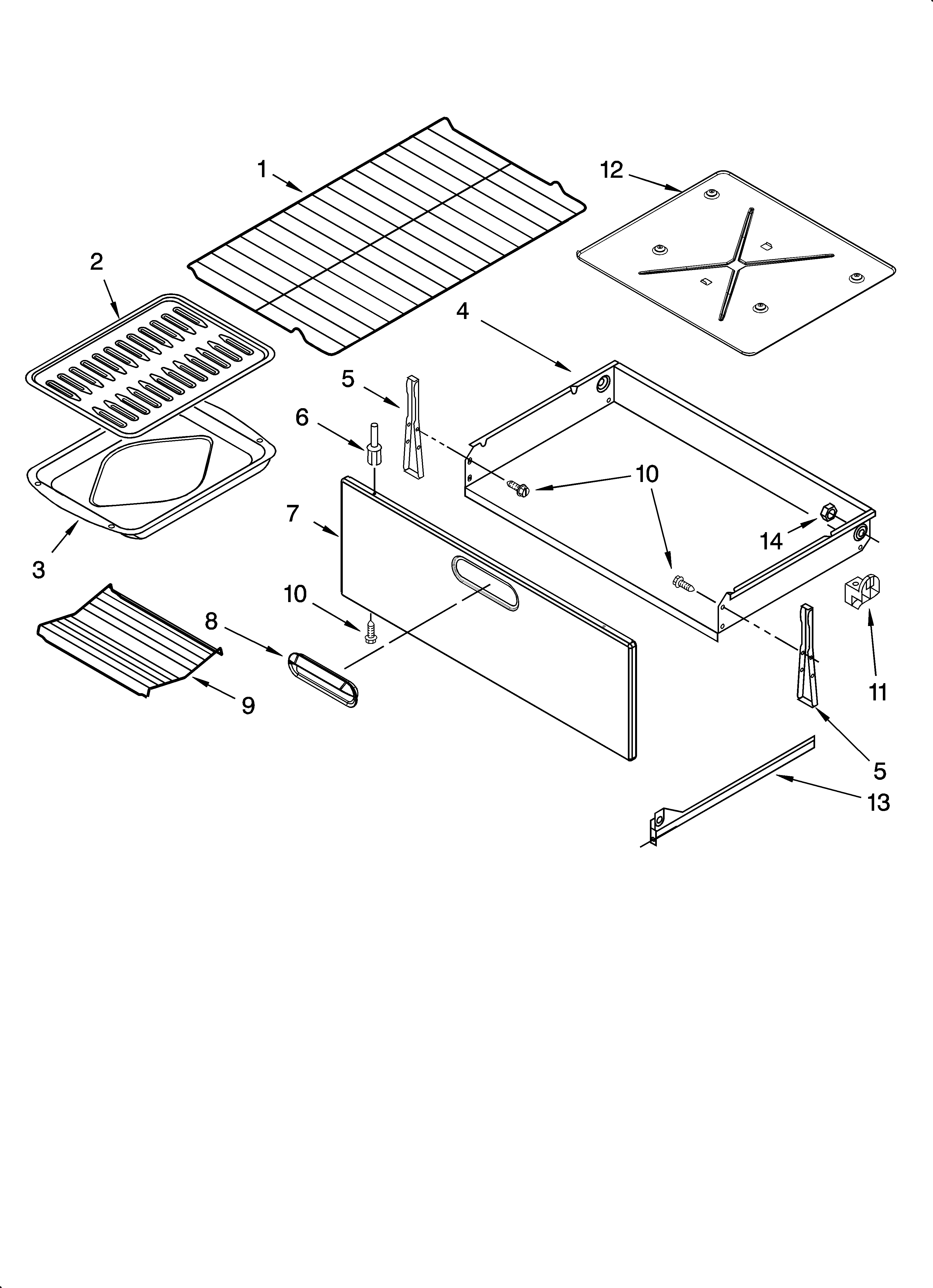 KitchenAid YKERI204PW1 drawer & broiler parts, optional parts diagram