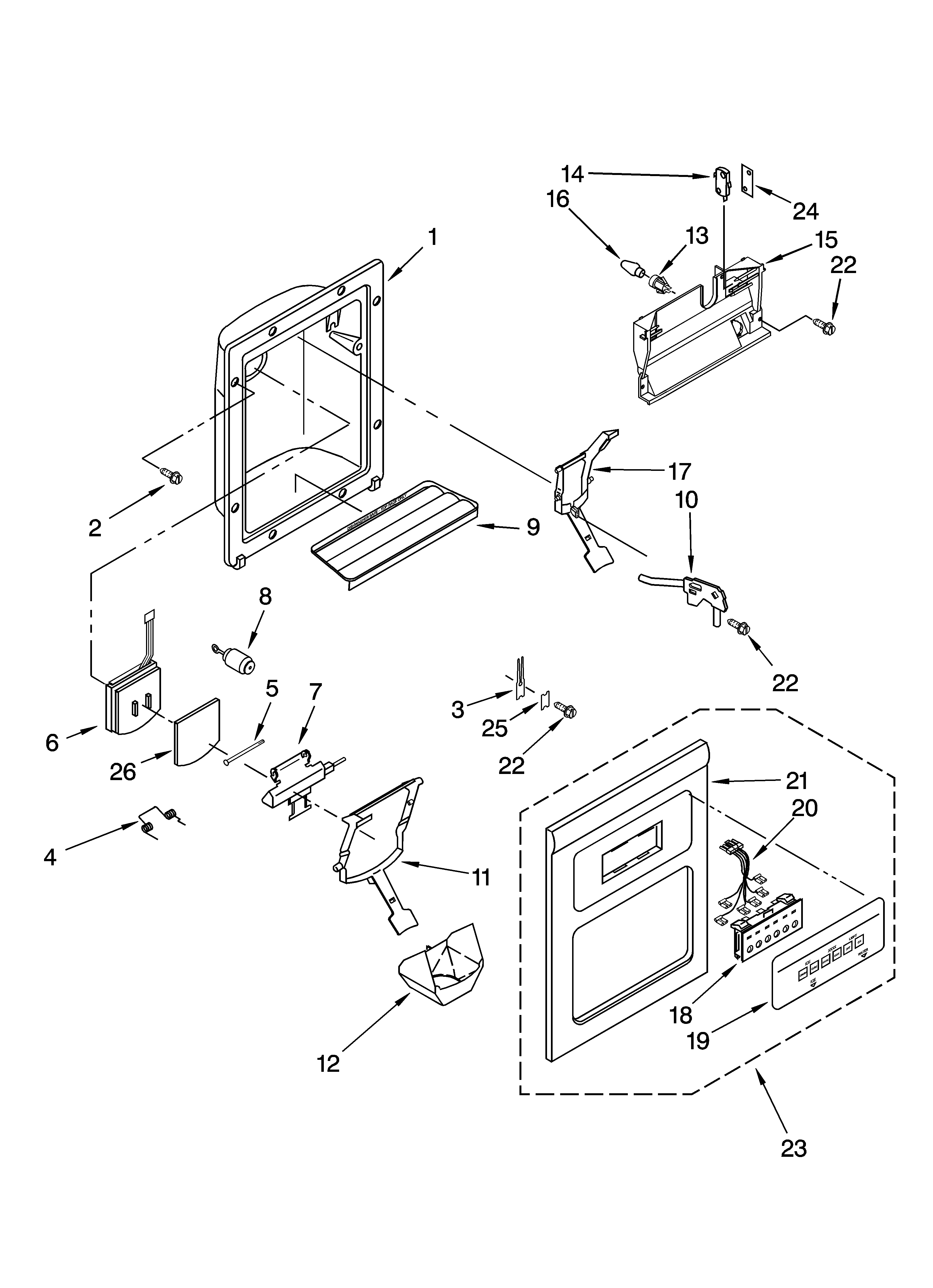 Inglis IKQ224300 dispenser front parts diagram