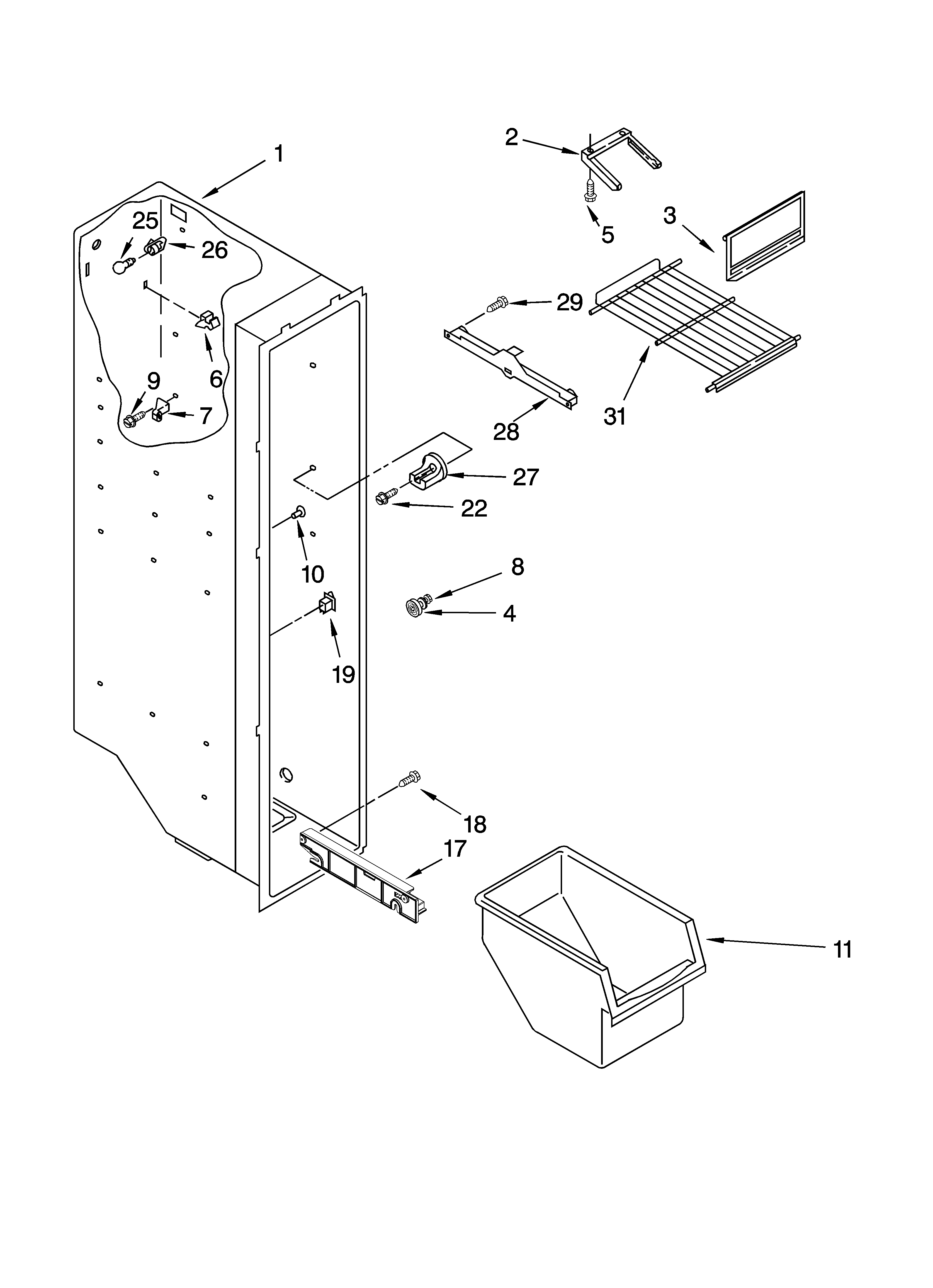 Inglis INQ225300 freezer liner parts diagram