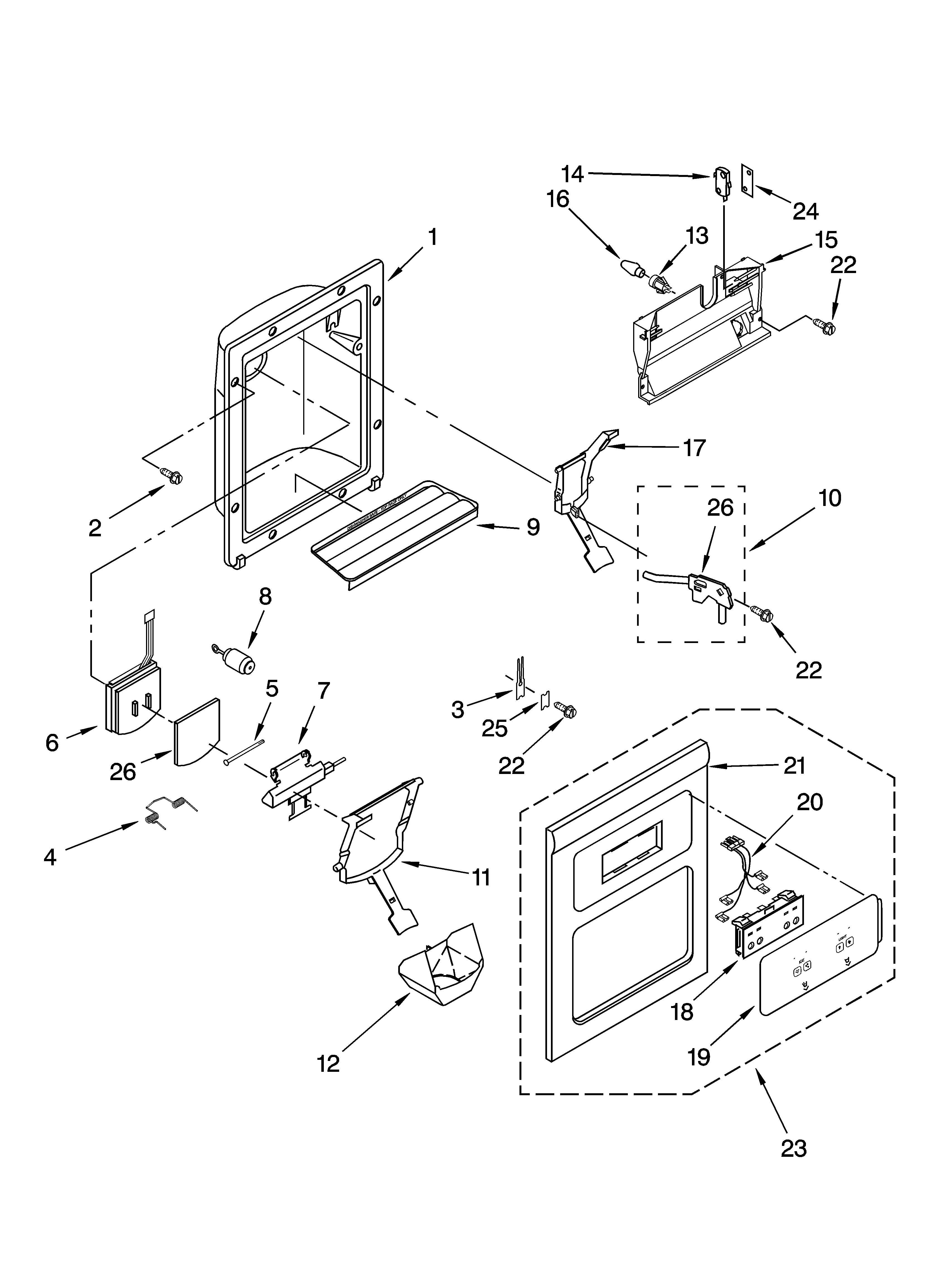 Inglis INQ225300 dispenser front parts diagram