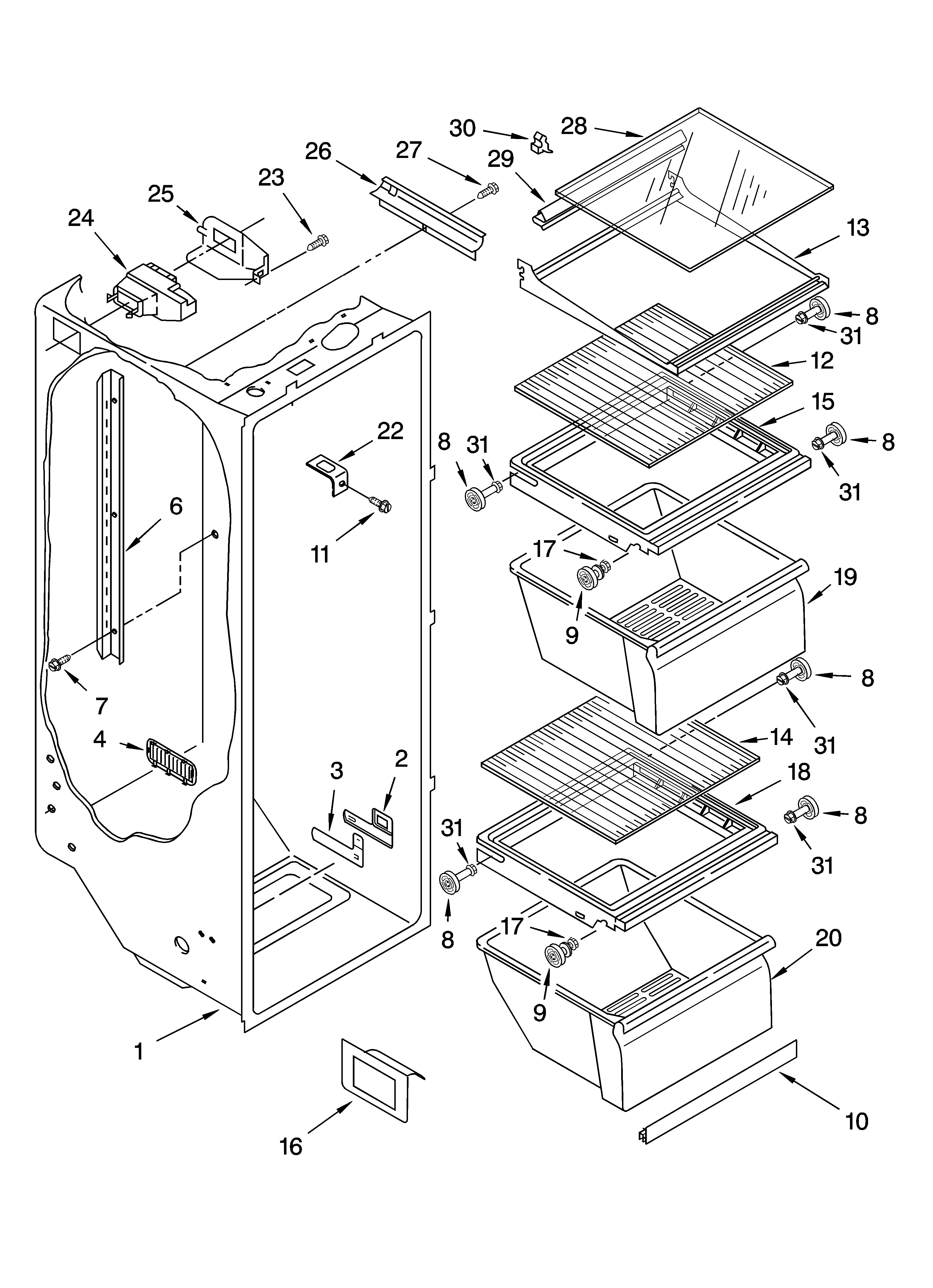 Inglis INS204300 refrigerator liner parts diagram