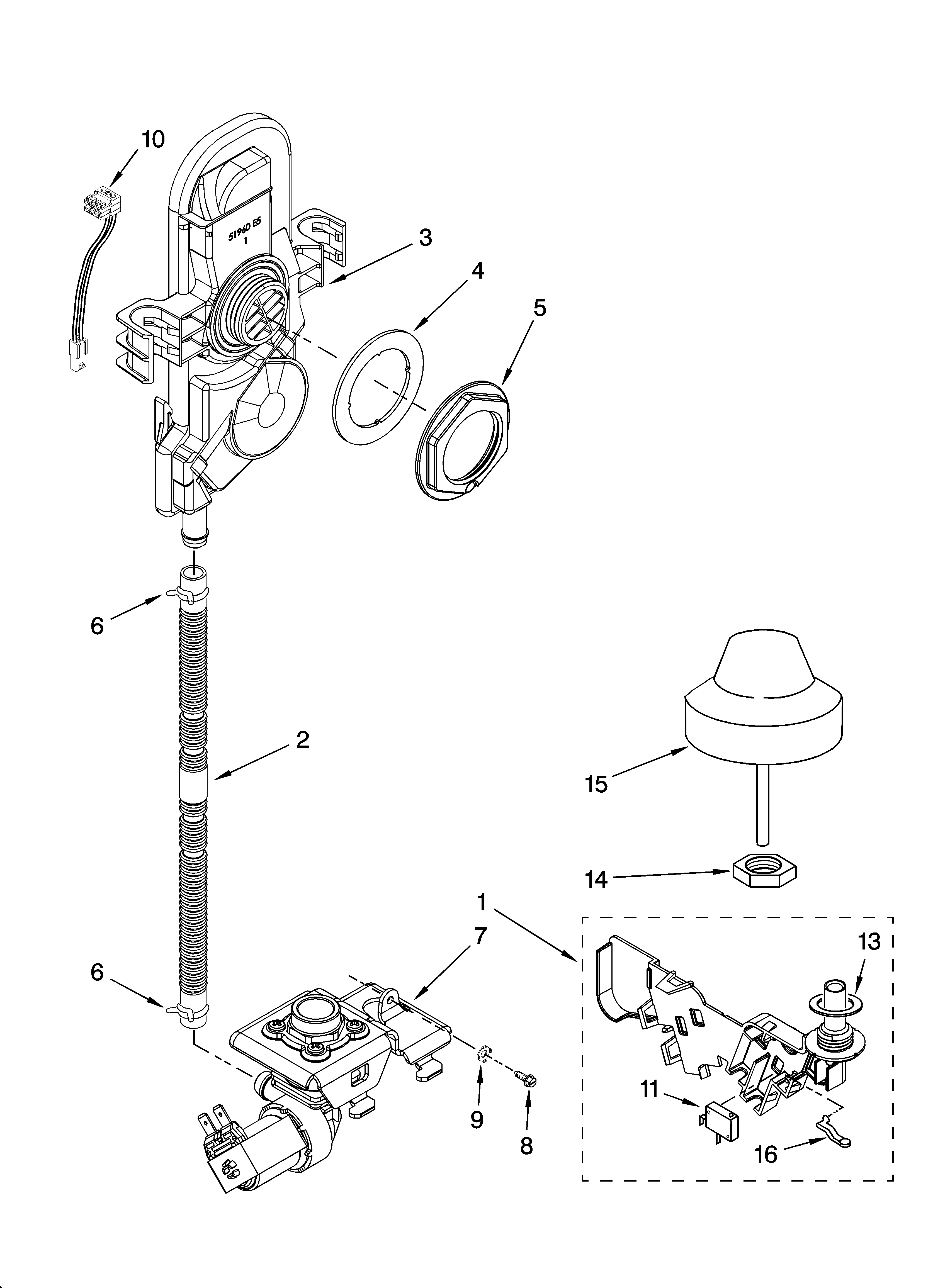 KitchenAid KUDI02FRWH3 fill and overfill parts diagram