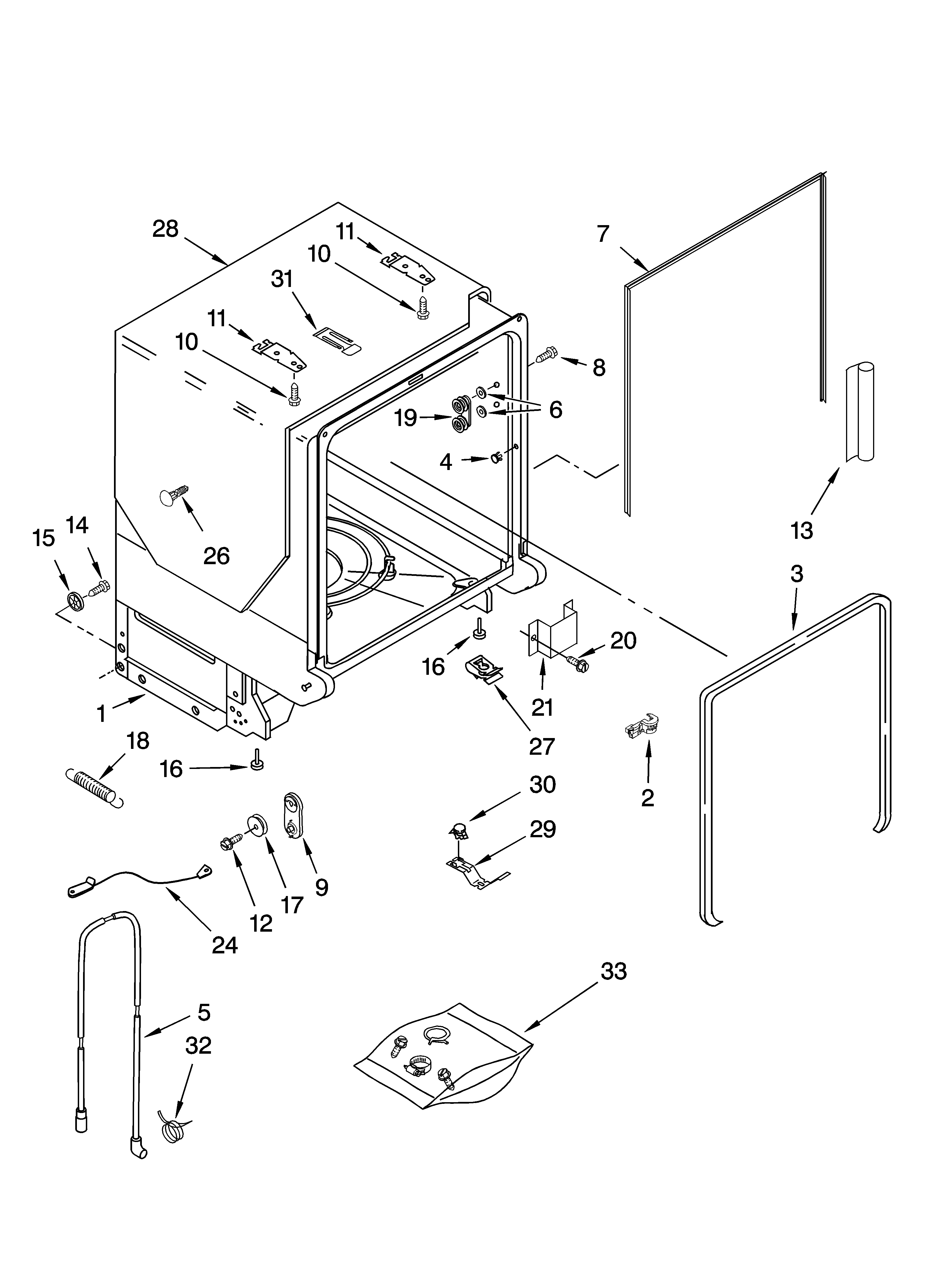KitchenAid KUDI02FRWH3 tub and frame parts diagram