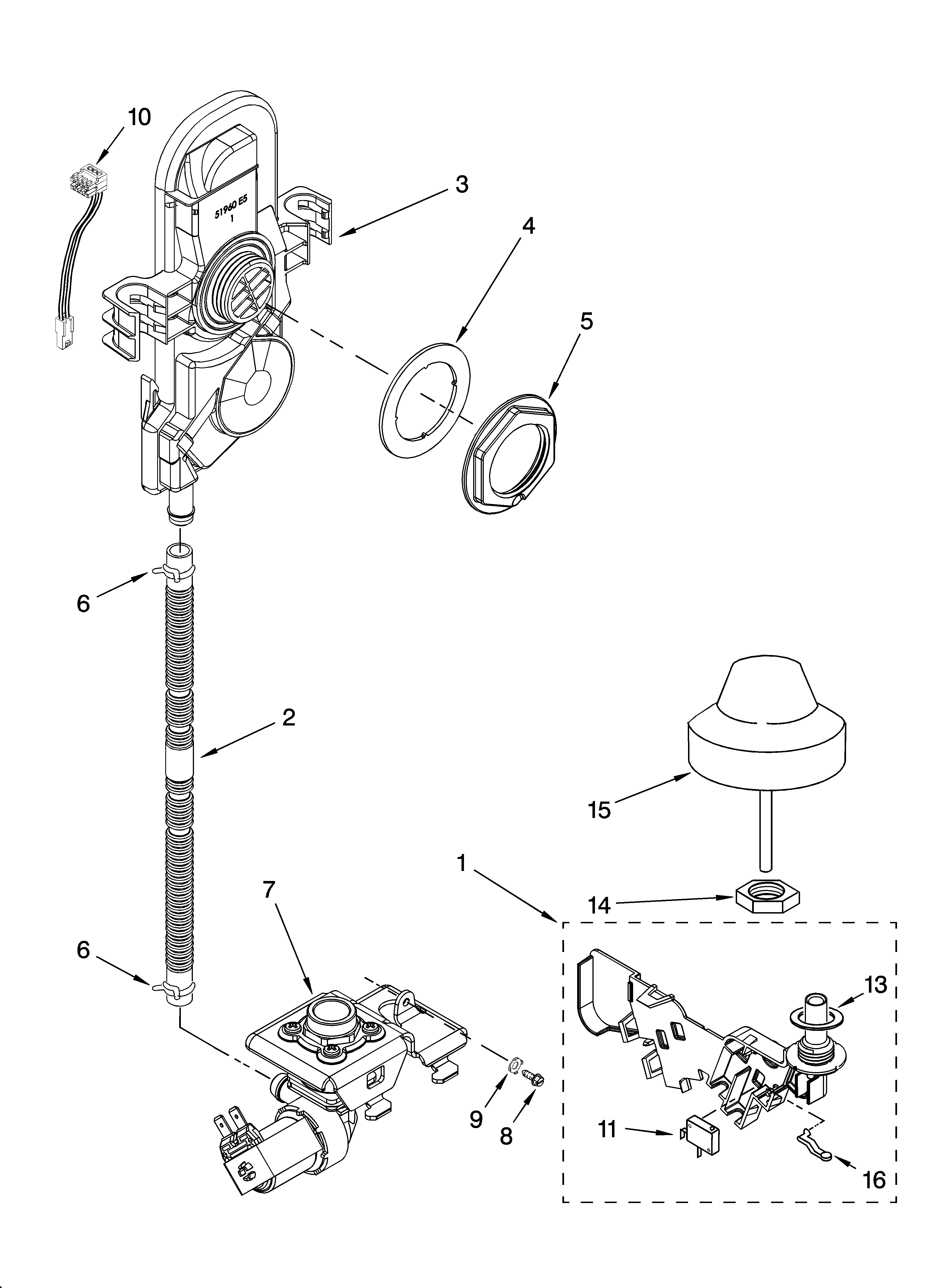 KitchenAid KUDP02CRBT3 fill and overfill parts diagram