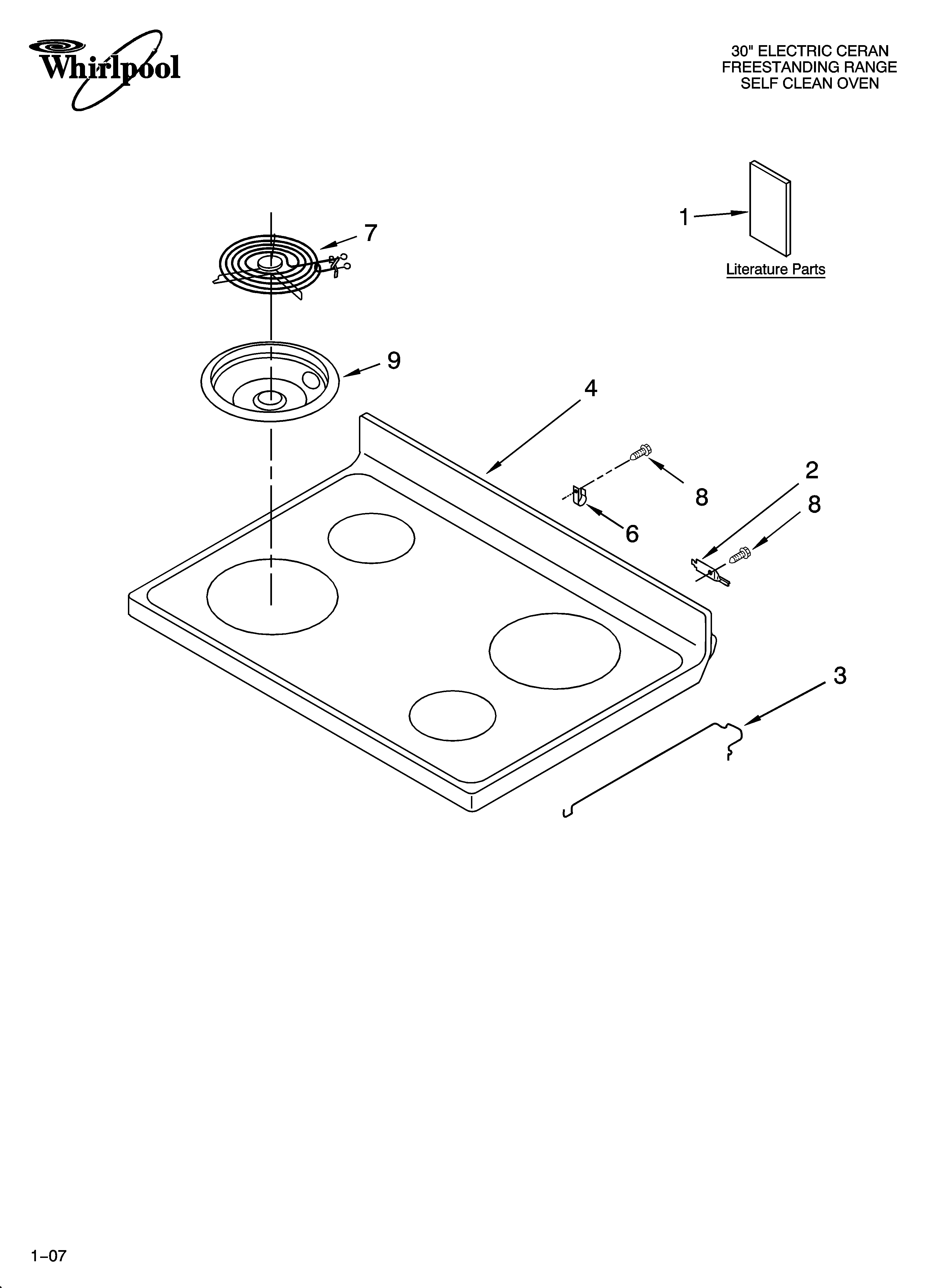 Whirlpool WERE3000SQ1 cooktop parts diagram