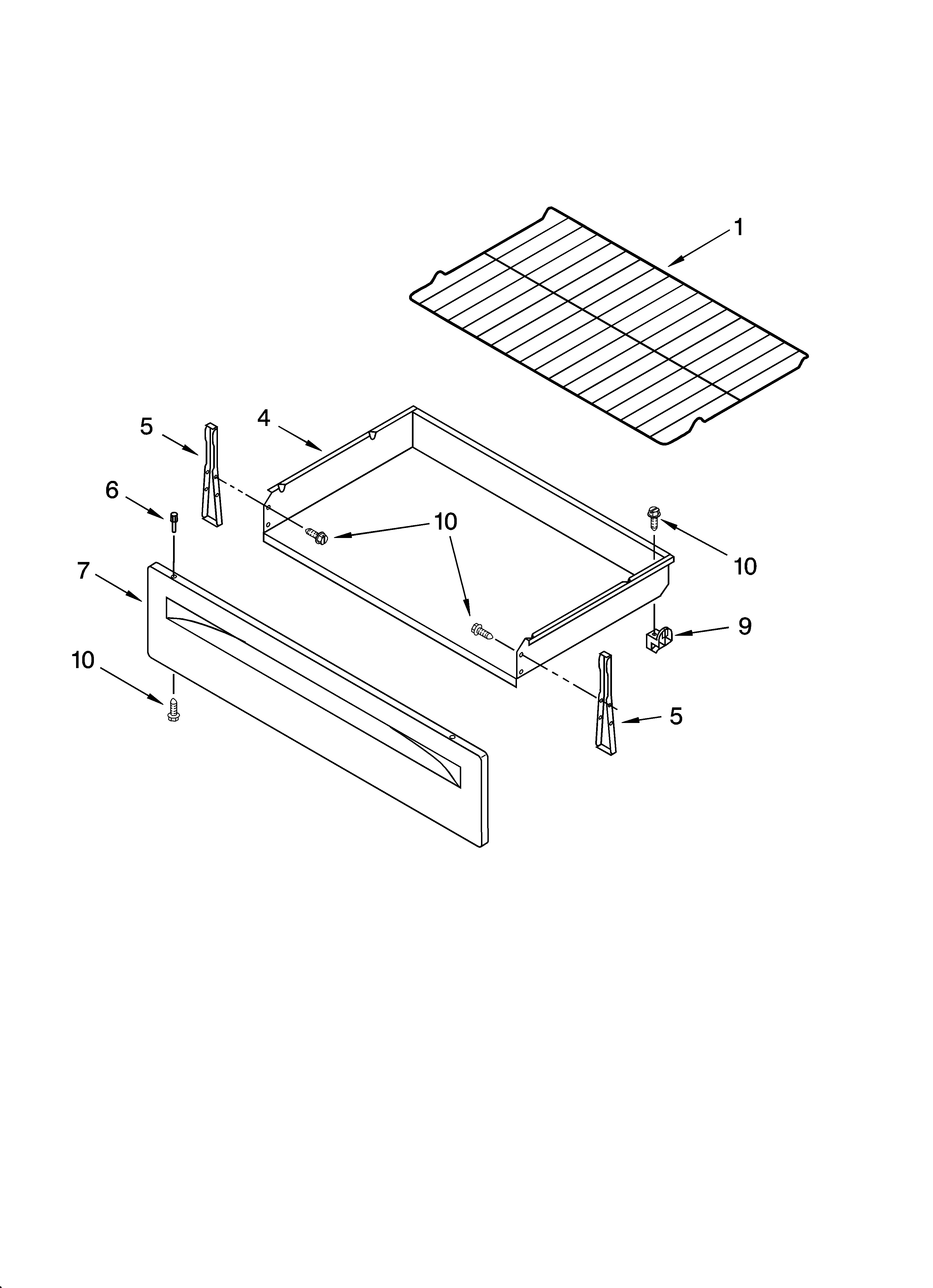 Whirlpool WERE3000SQ1 drawer & broiler parts diagram