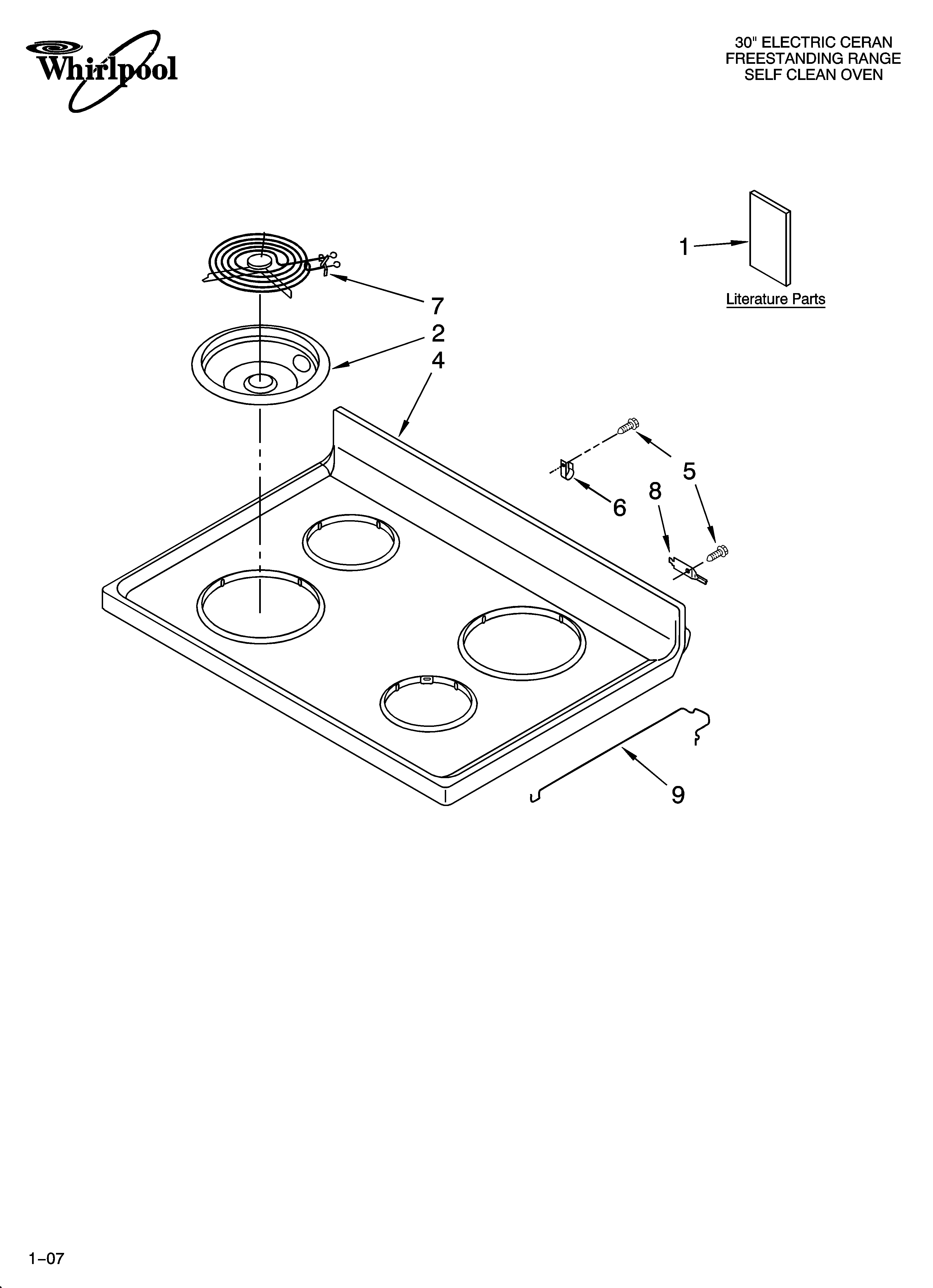Whirlpool WERP3101SS1 cooktop parts diagram