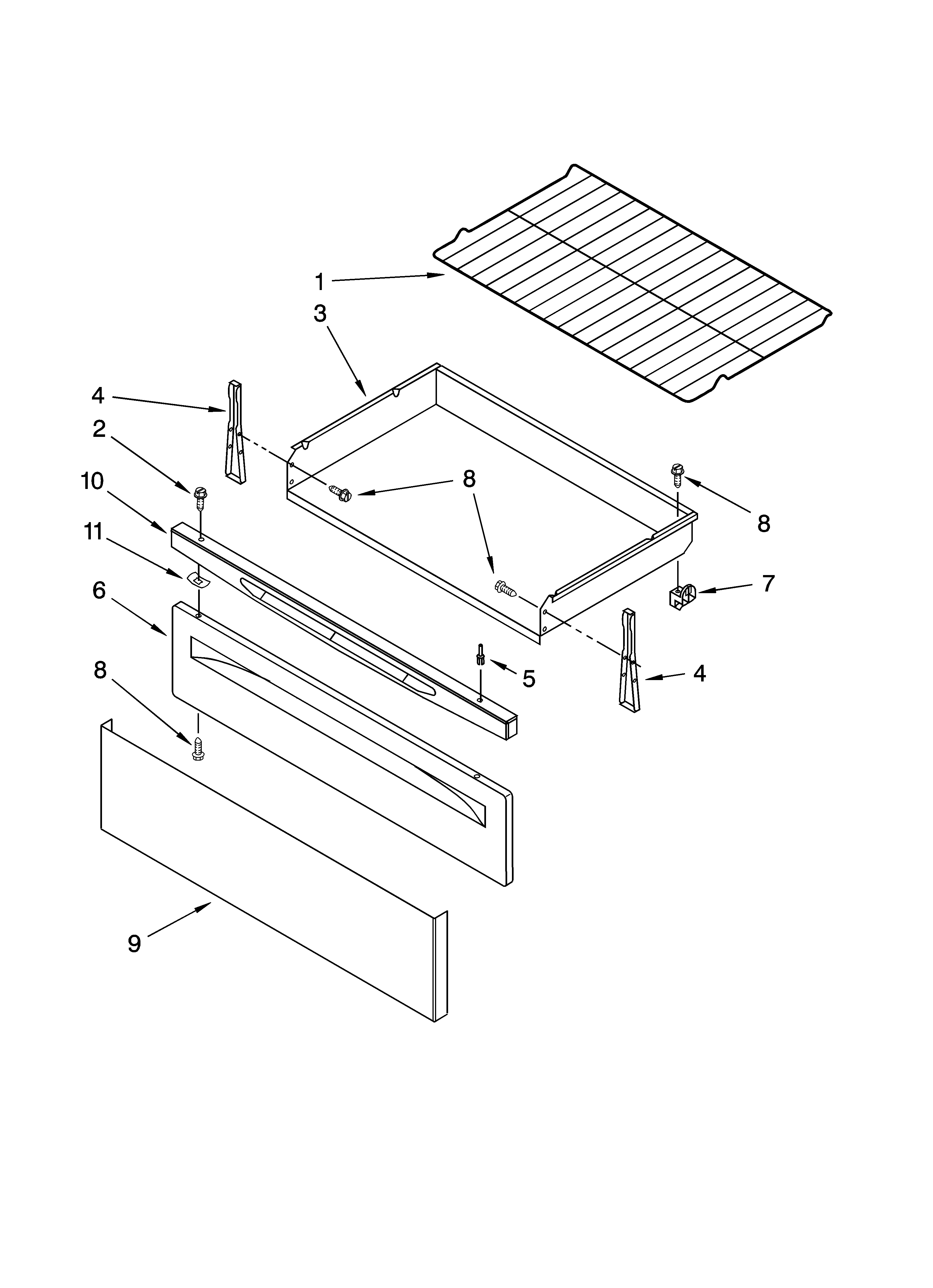 Whirlpool WERP4101SS1 drawer & broiler parts diagram