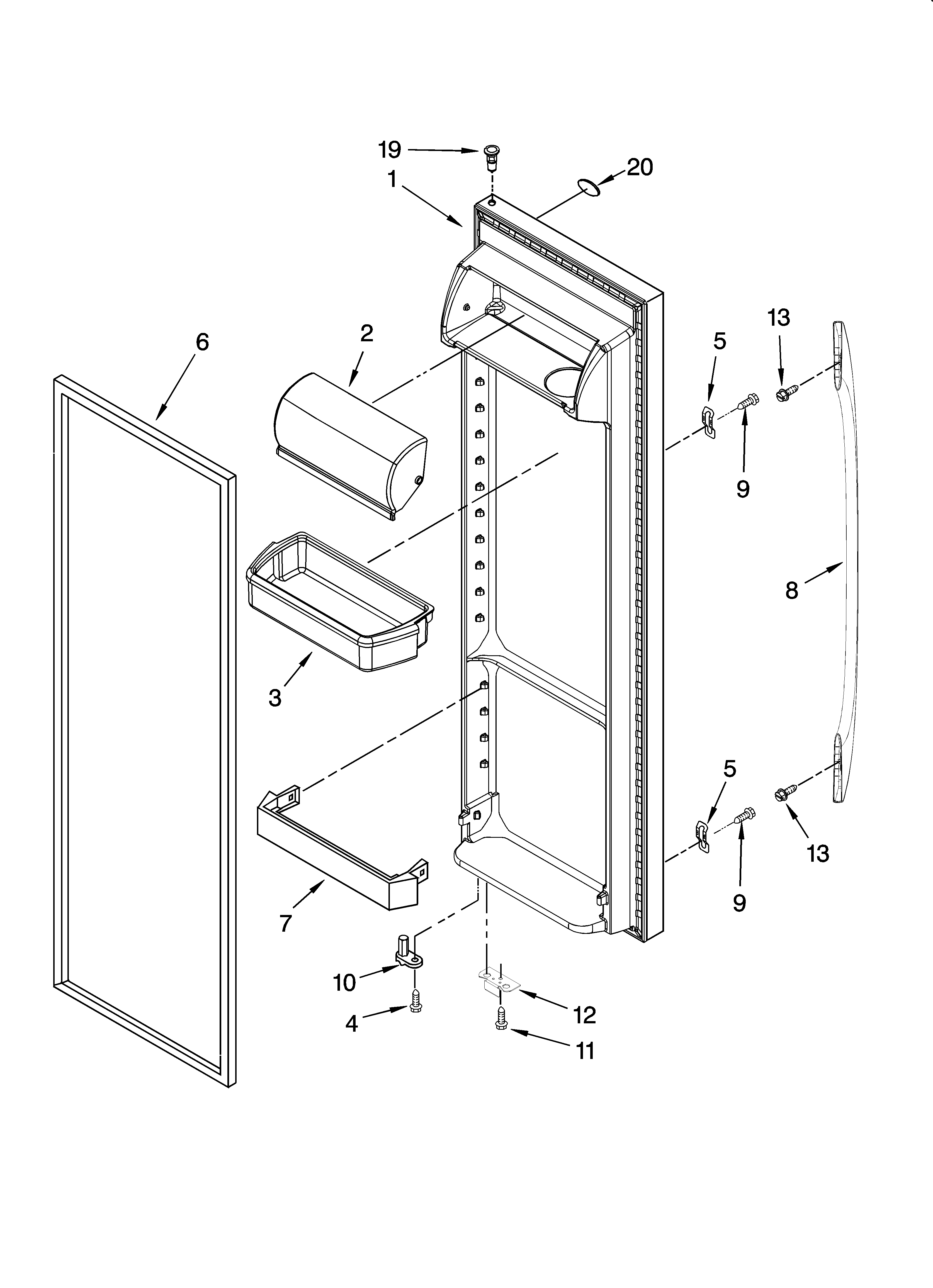 Whirlpool ED5JVAXTQ00 refrigerator door parts diagram
