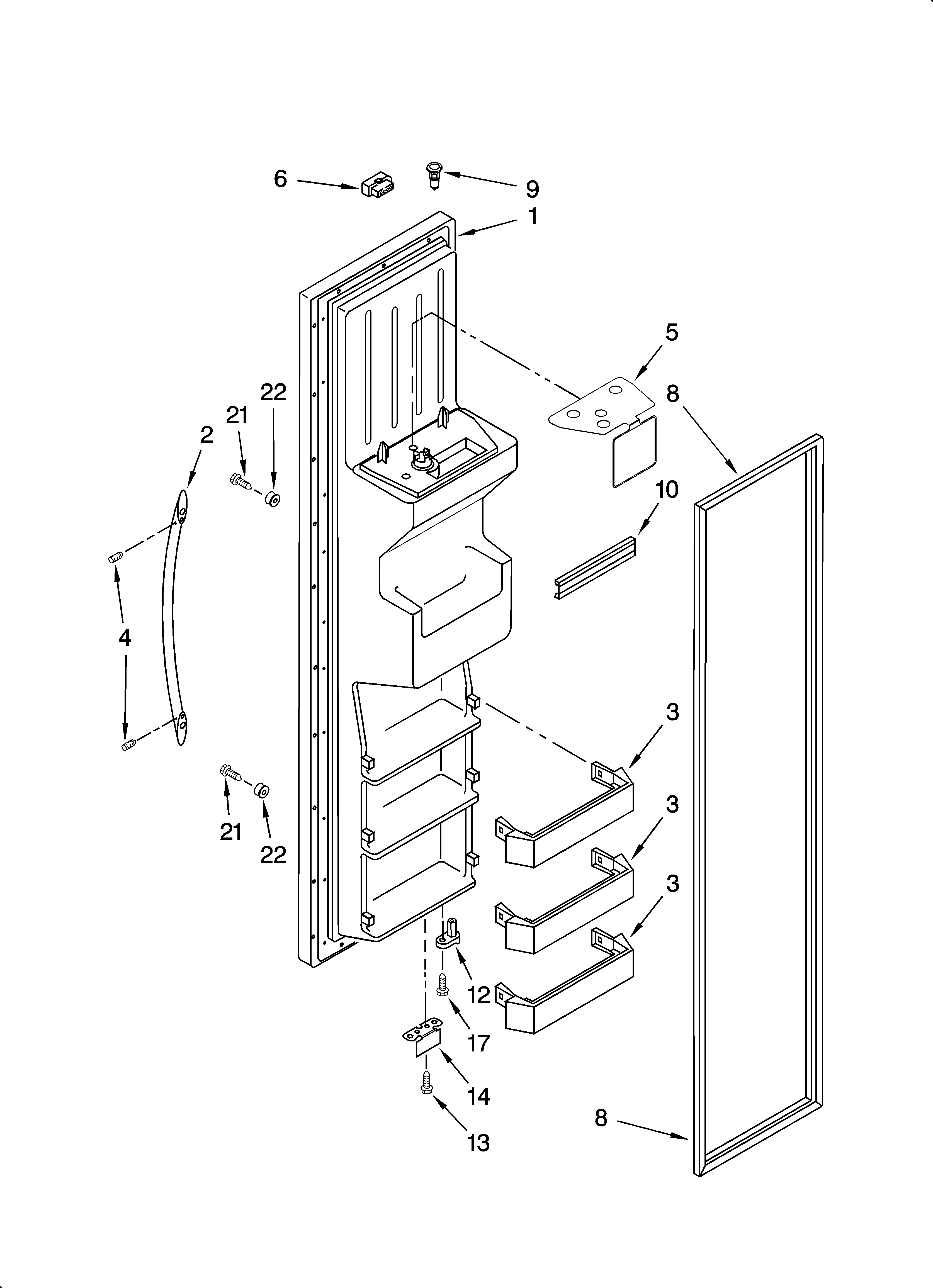 Whirlpool GD5YHAXTQ00 freezer door parts diagram