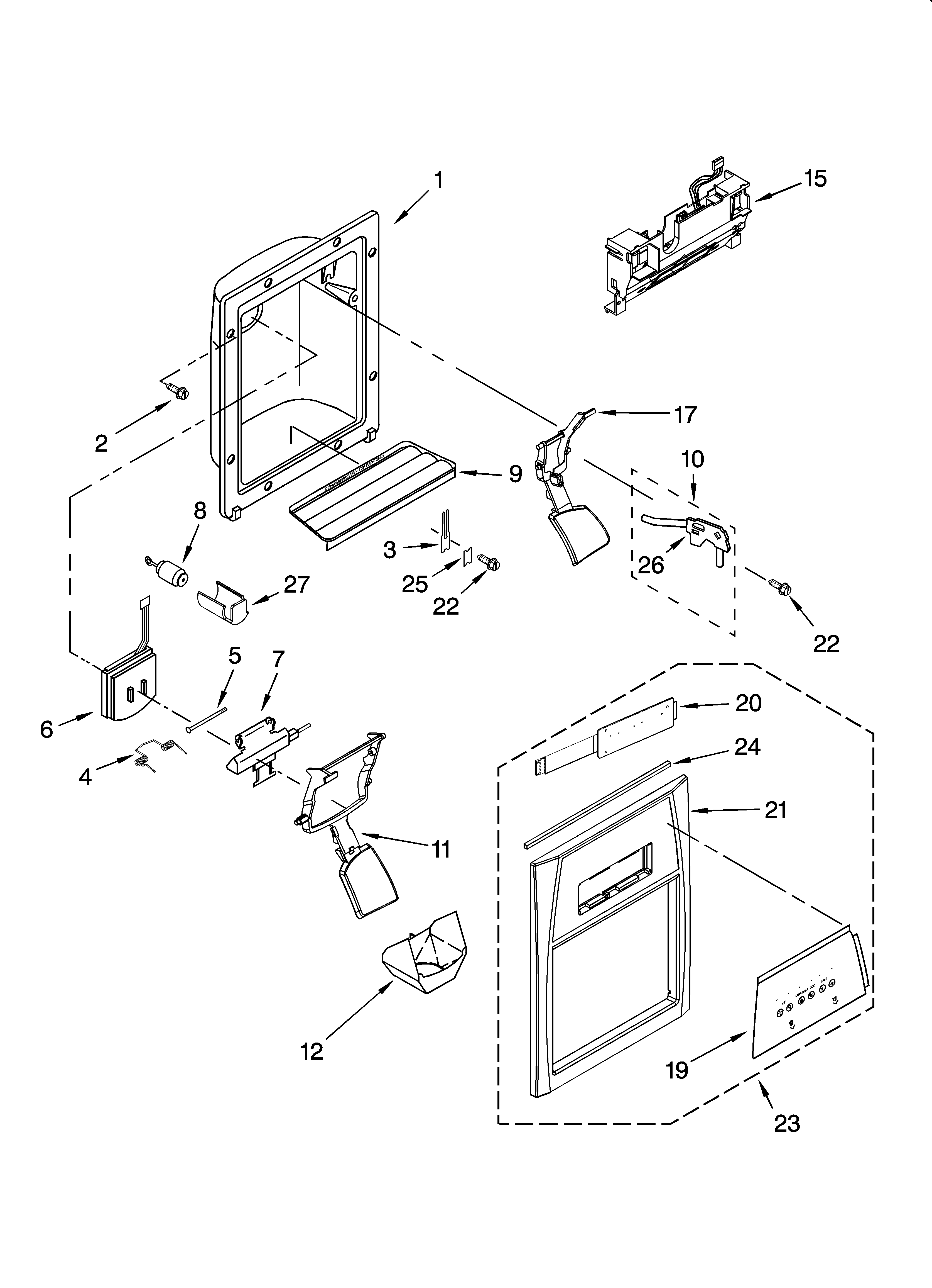 Whirlpool GD5YHAXTQ00 dispenser front parts diagram