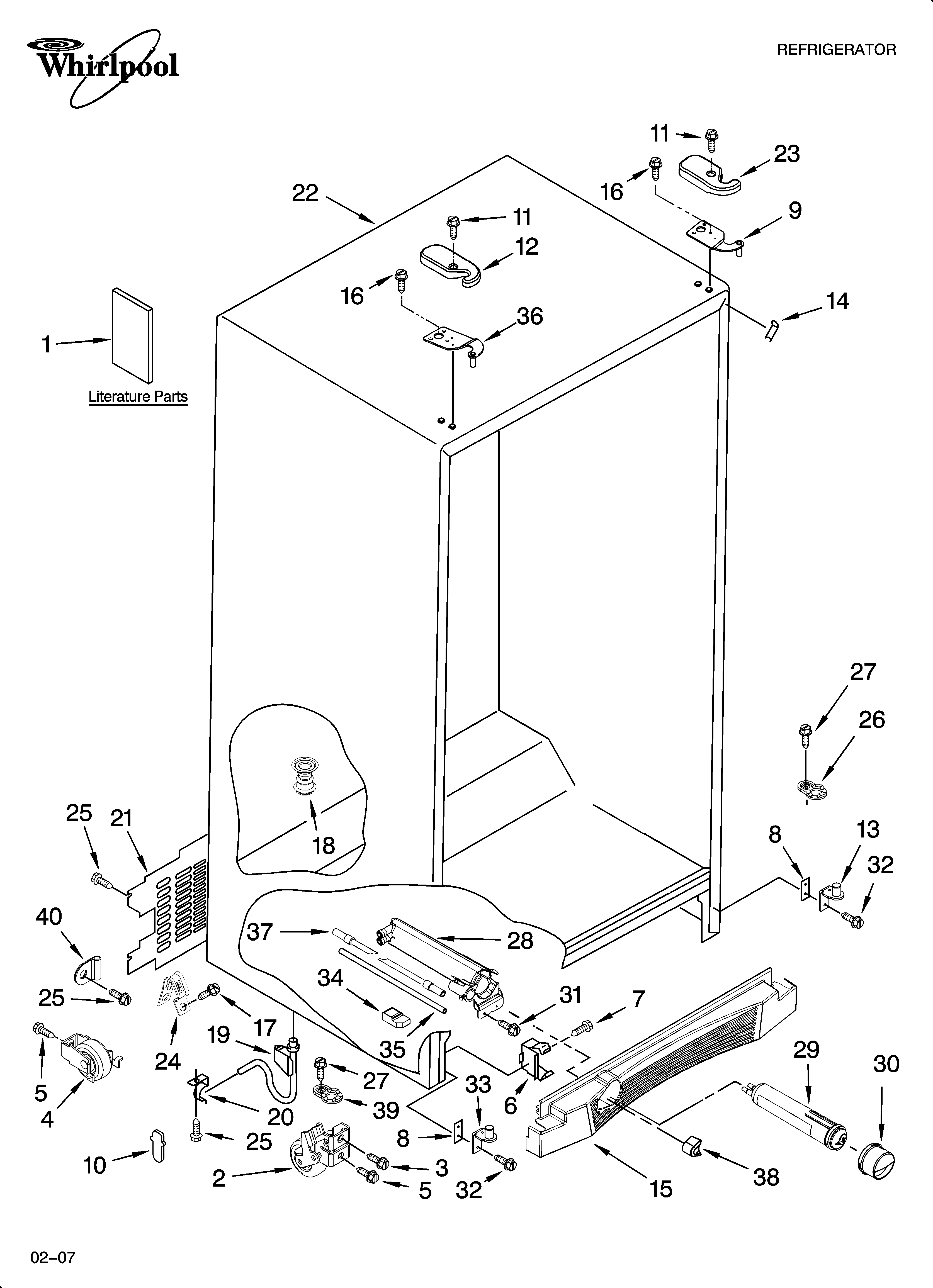 Whirlpool GF6NFEXTQ00 cabinet parts diagram