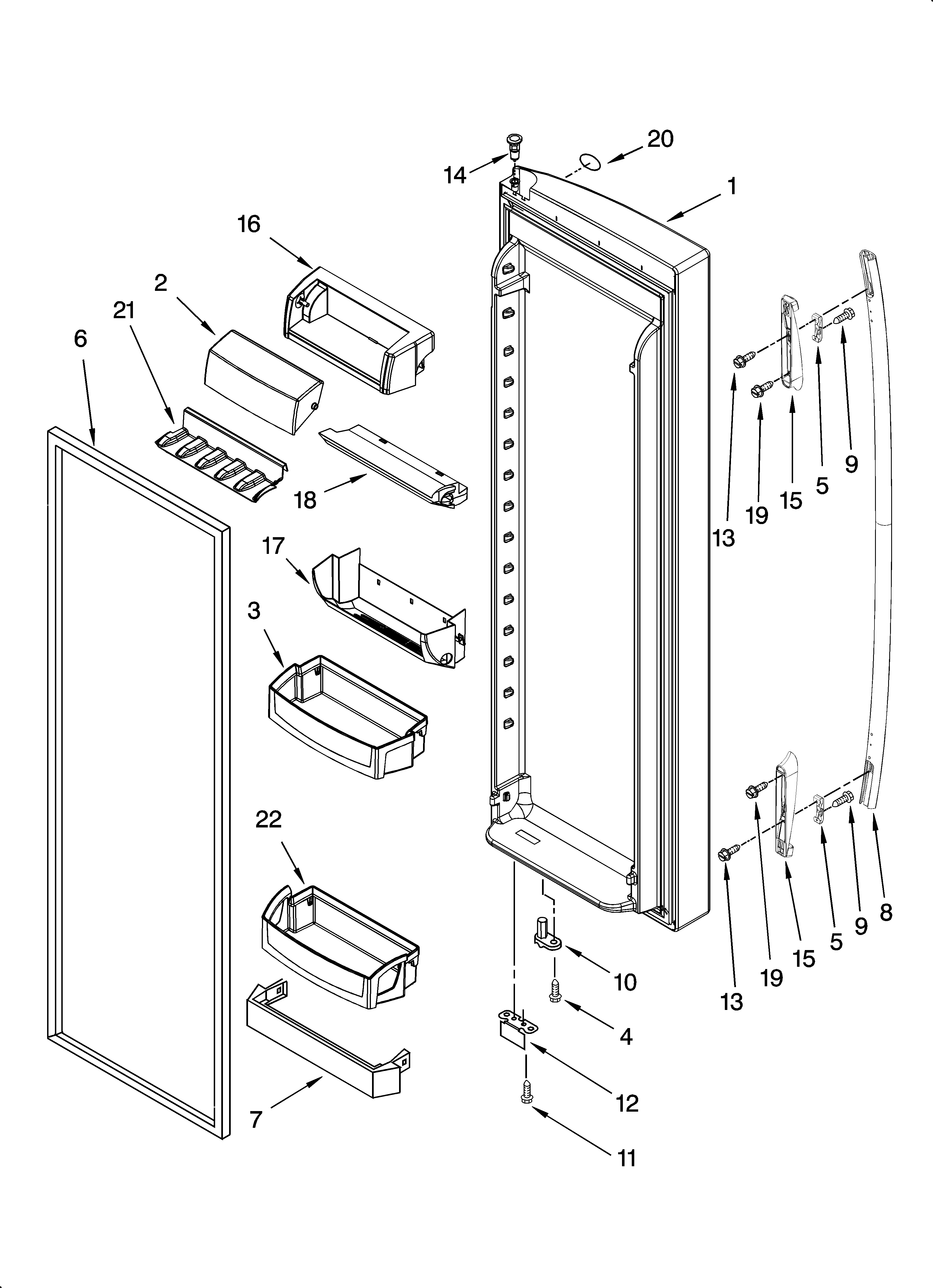 Whirlpool GF6NFEXTQ00 refrigerator door parts diagram