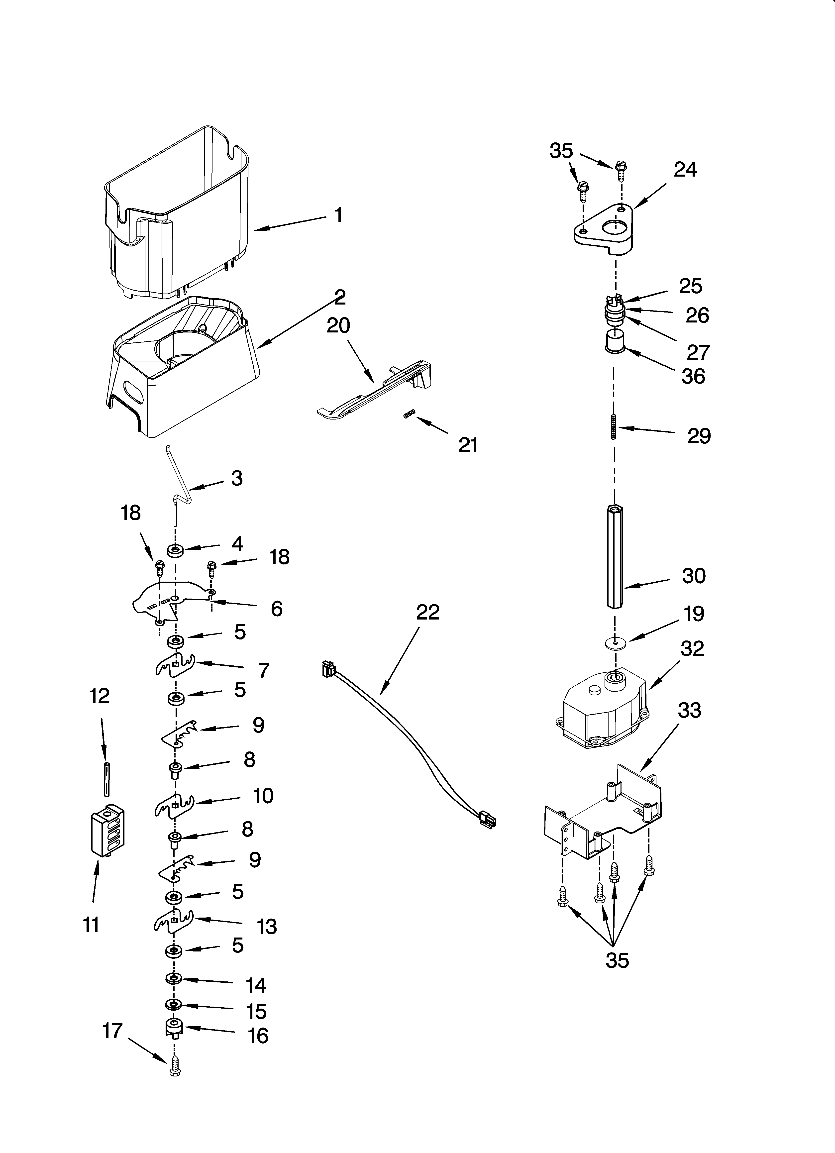 Whirlpool GS6NVEXSA00 motor and ice container parts diagram