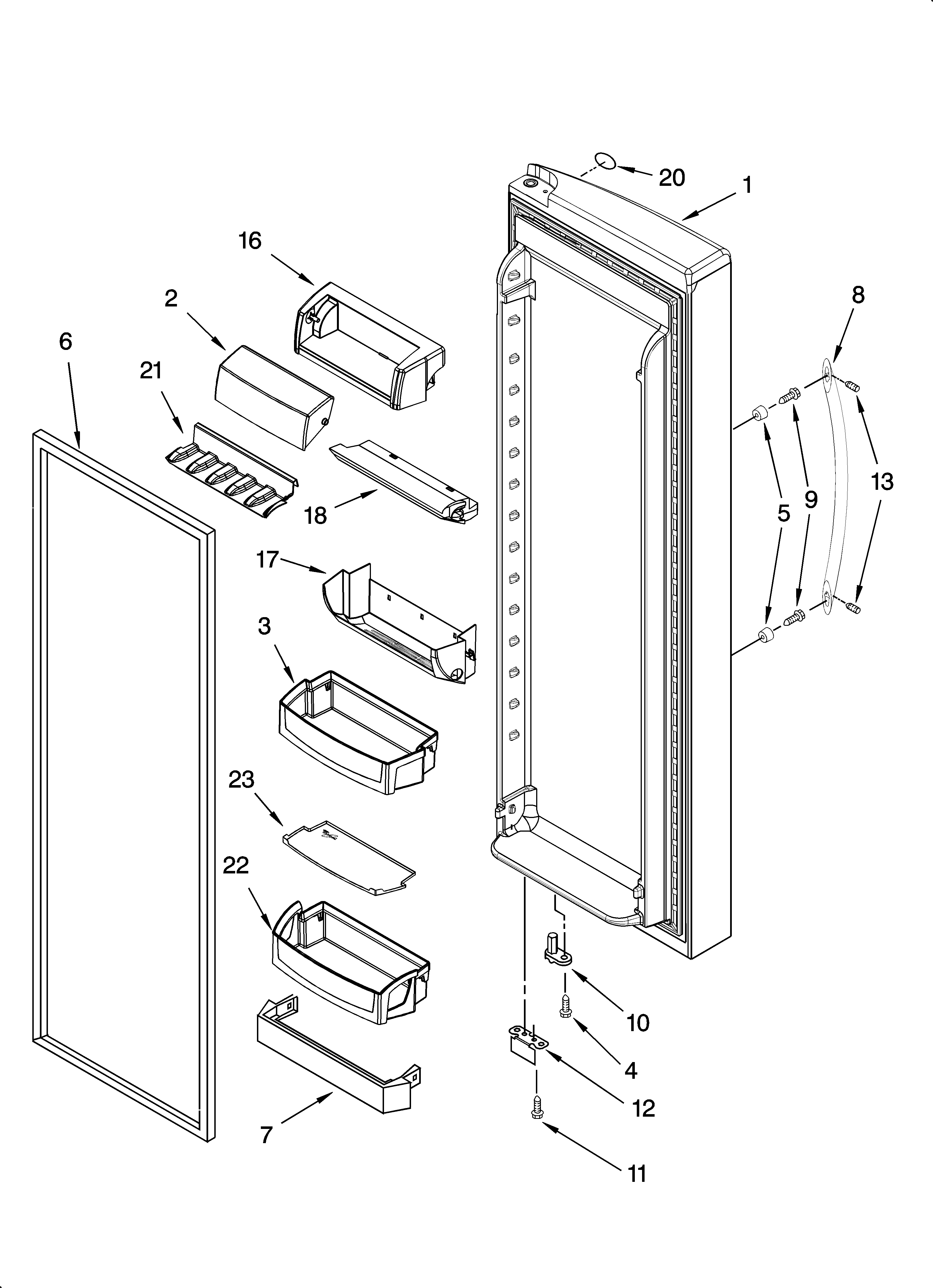 Whirlpool GS6NVEXSA00 refrigerator door parts diagram