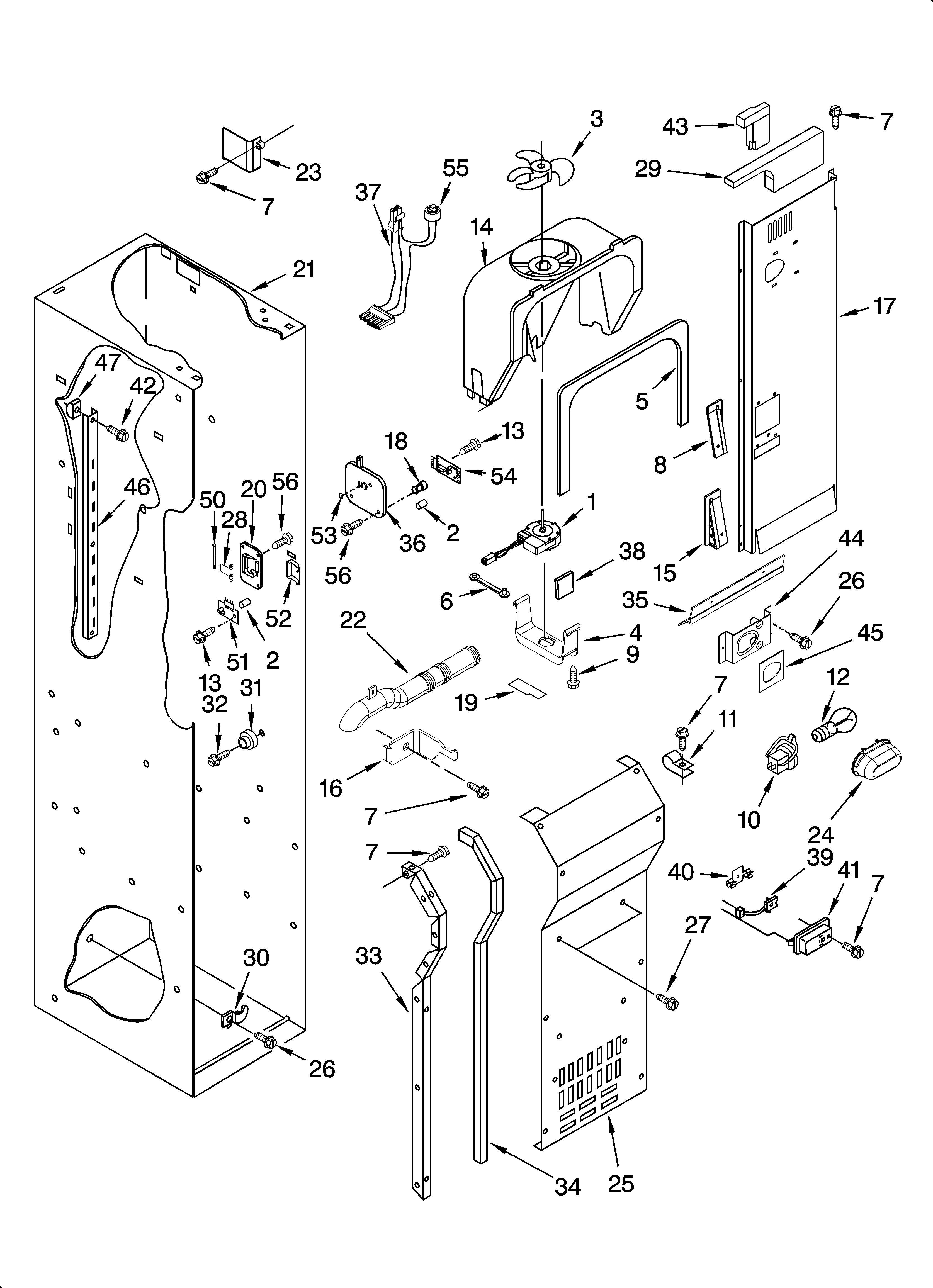 KitchenAid KSSO42QMB03 freezer liner and air flow parts diagram