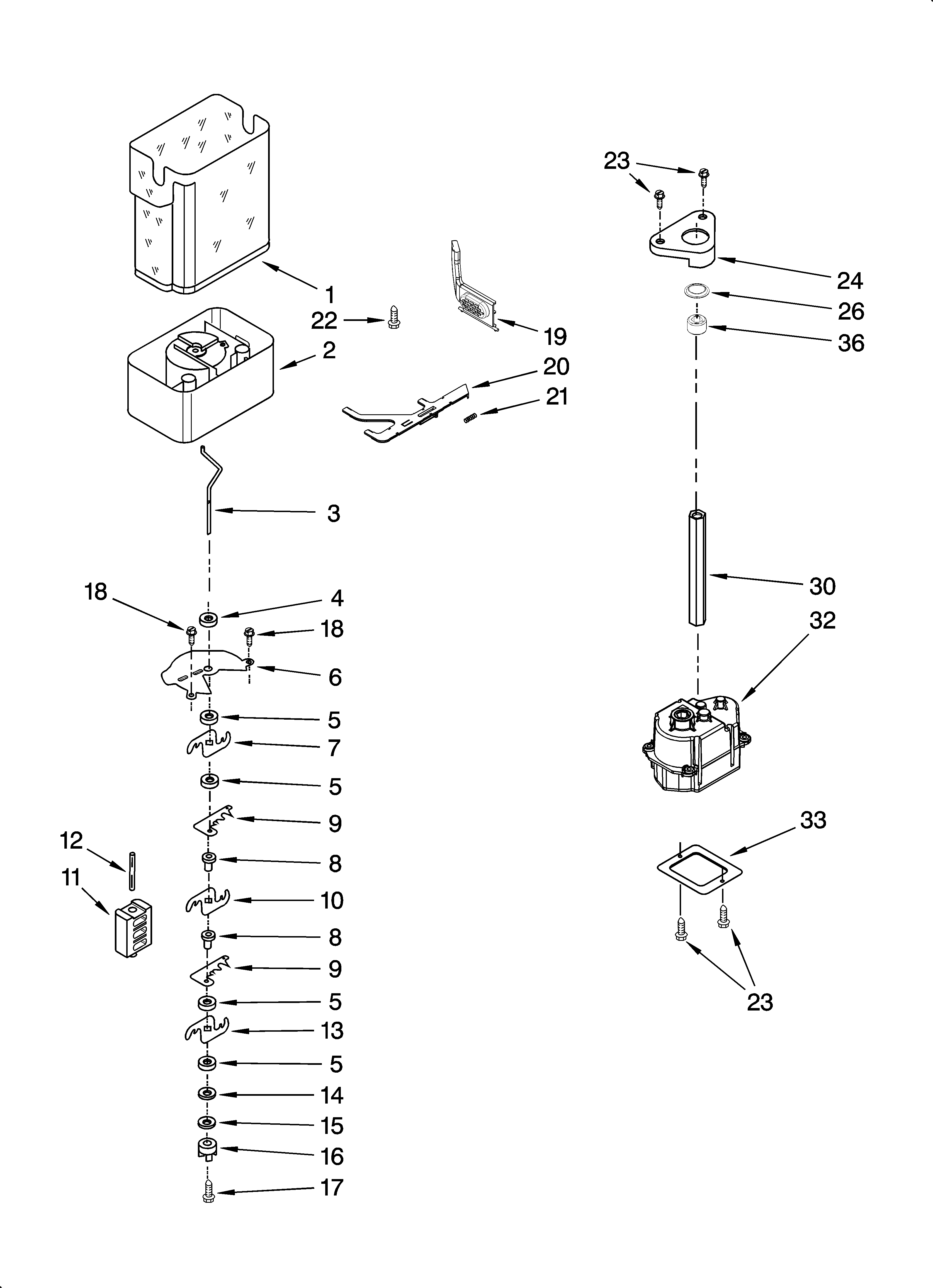 KitchenAid KSSO42QMB03 motor and ice container parts diagram