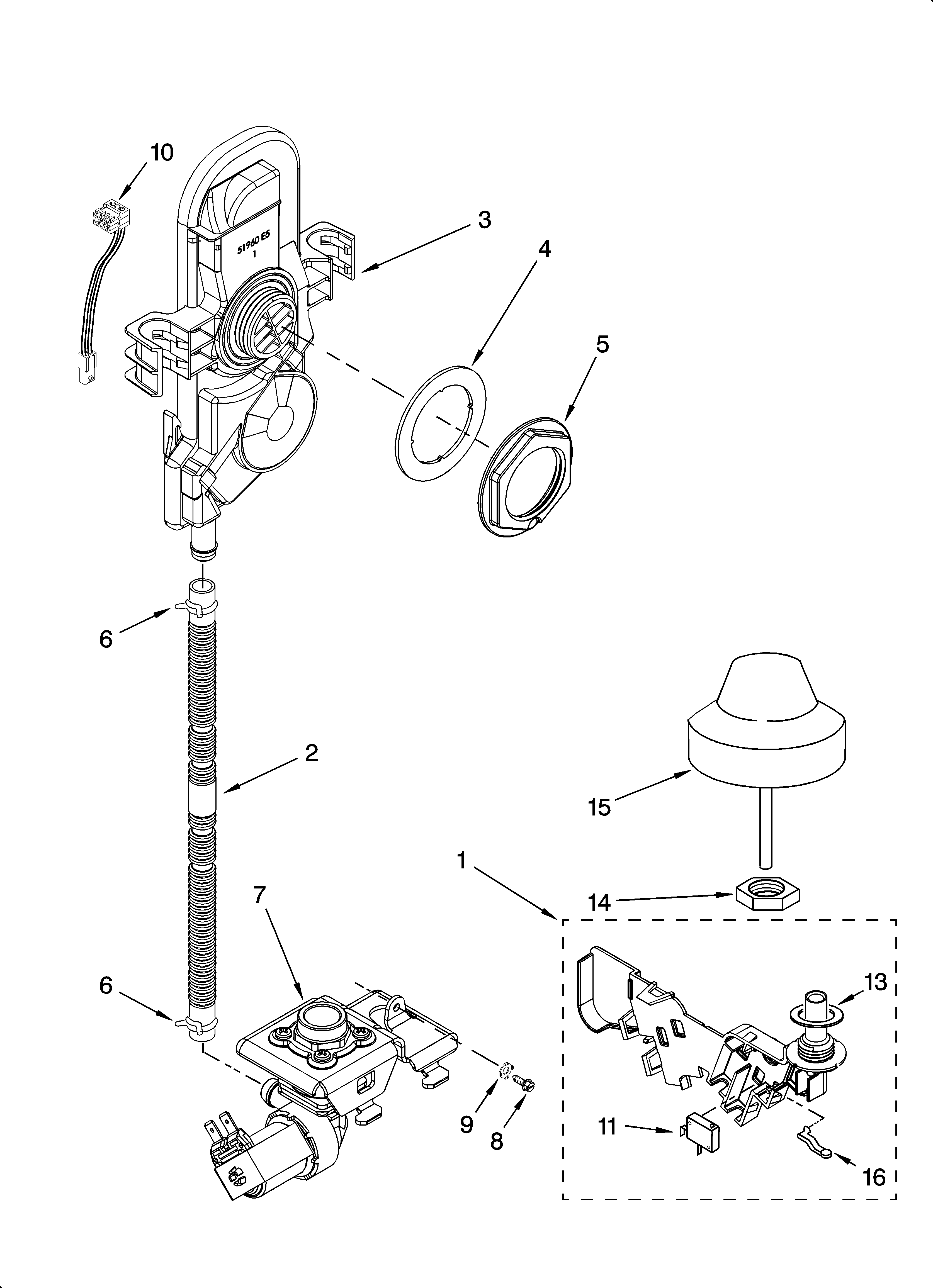 KitchenAid KUDP02IRBT3 fill and overfill parts diagram