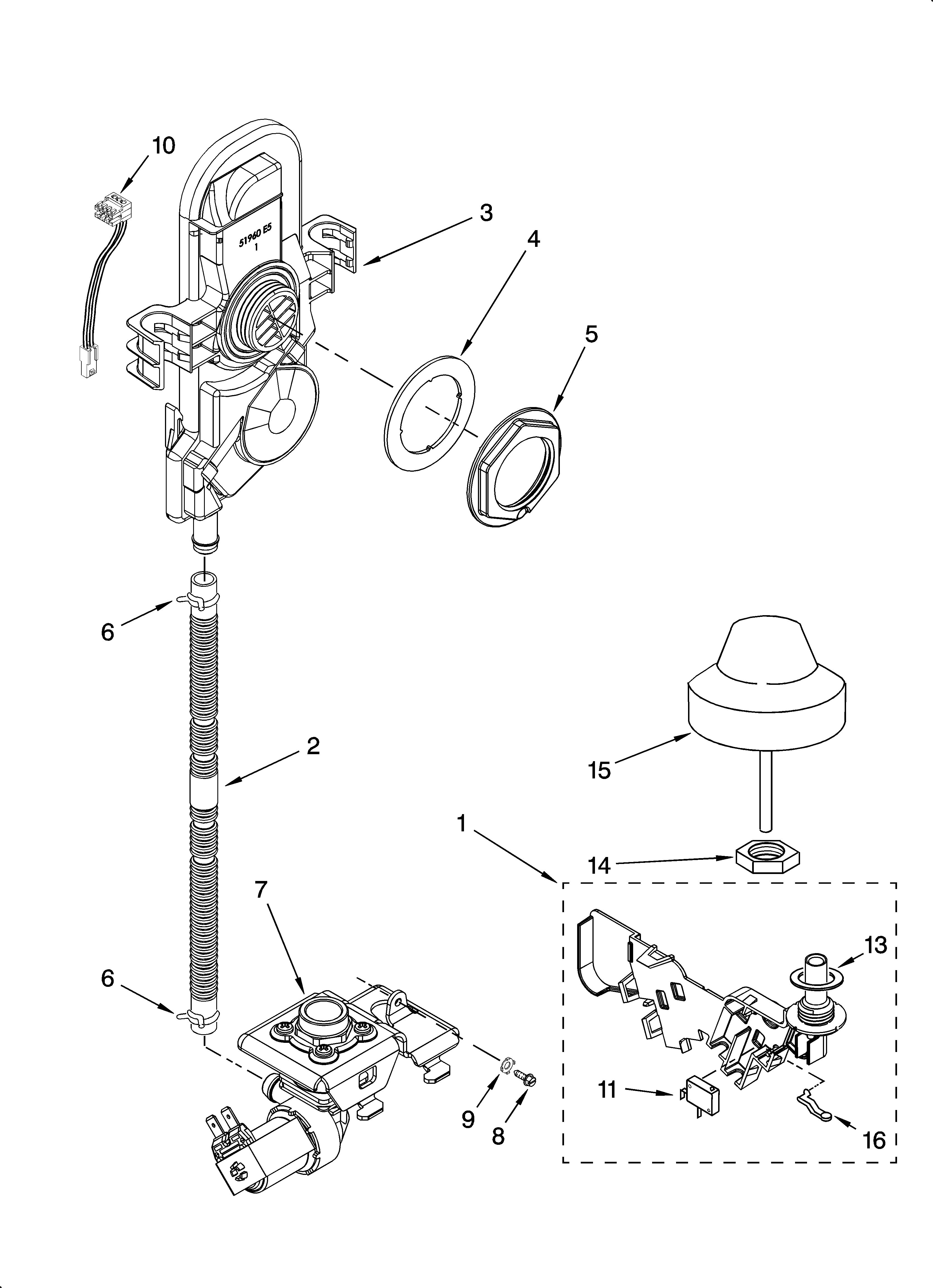 KitchenAid KUDP02SRWH3 fill and overfill parts diagram