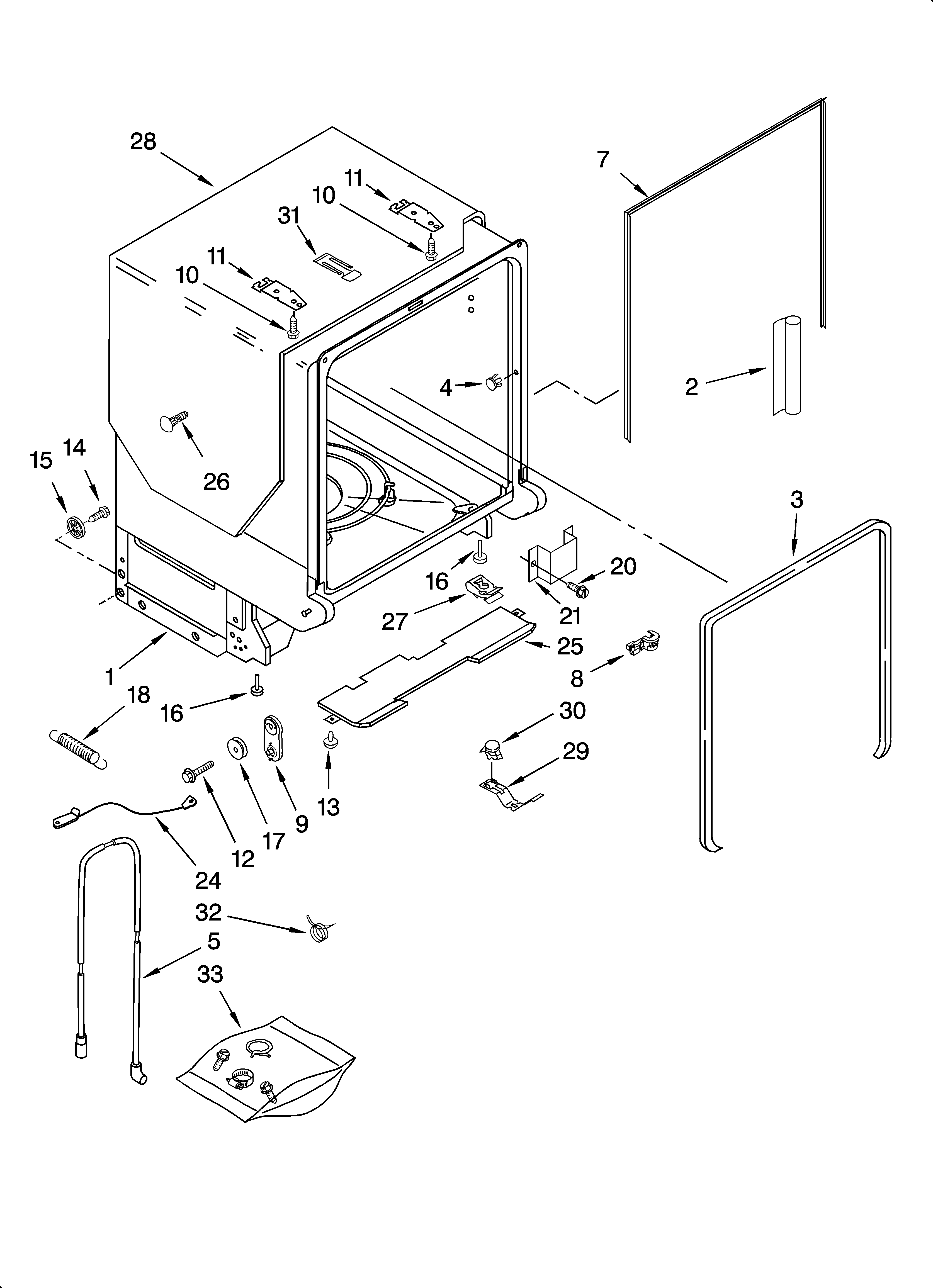 KitchenAid KUDP02SRWH3 tub and frame parts diagram
