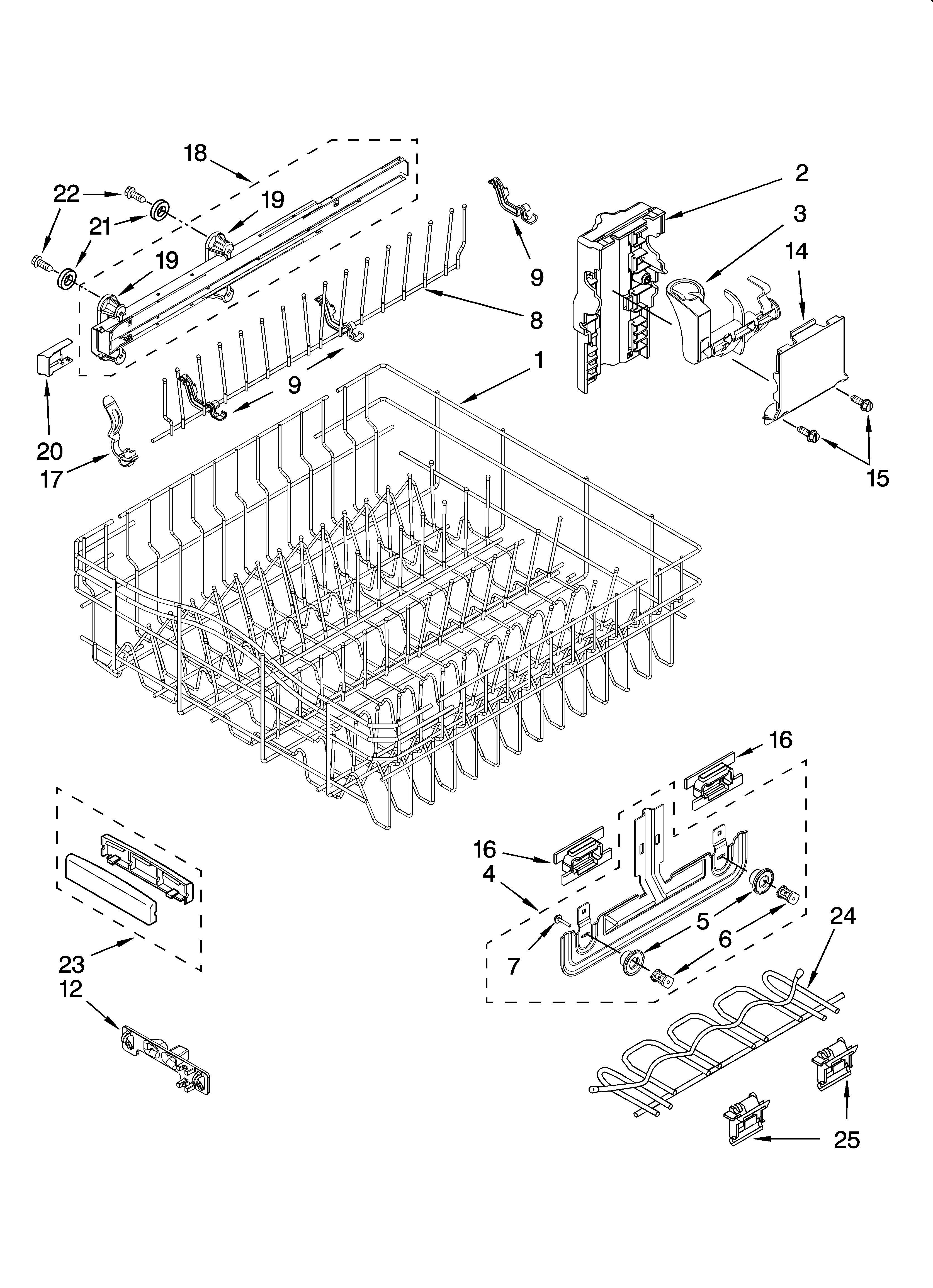 KitchenAid KUDP02SRWH3 upper rack and track parts diagram
