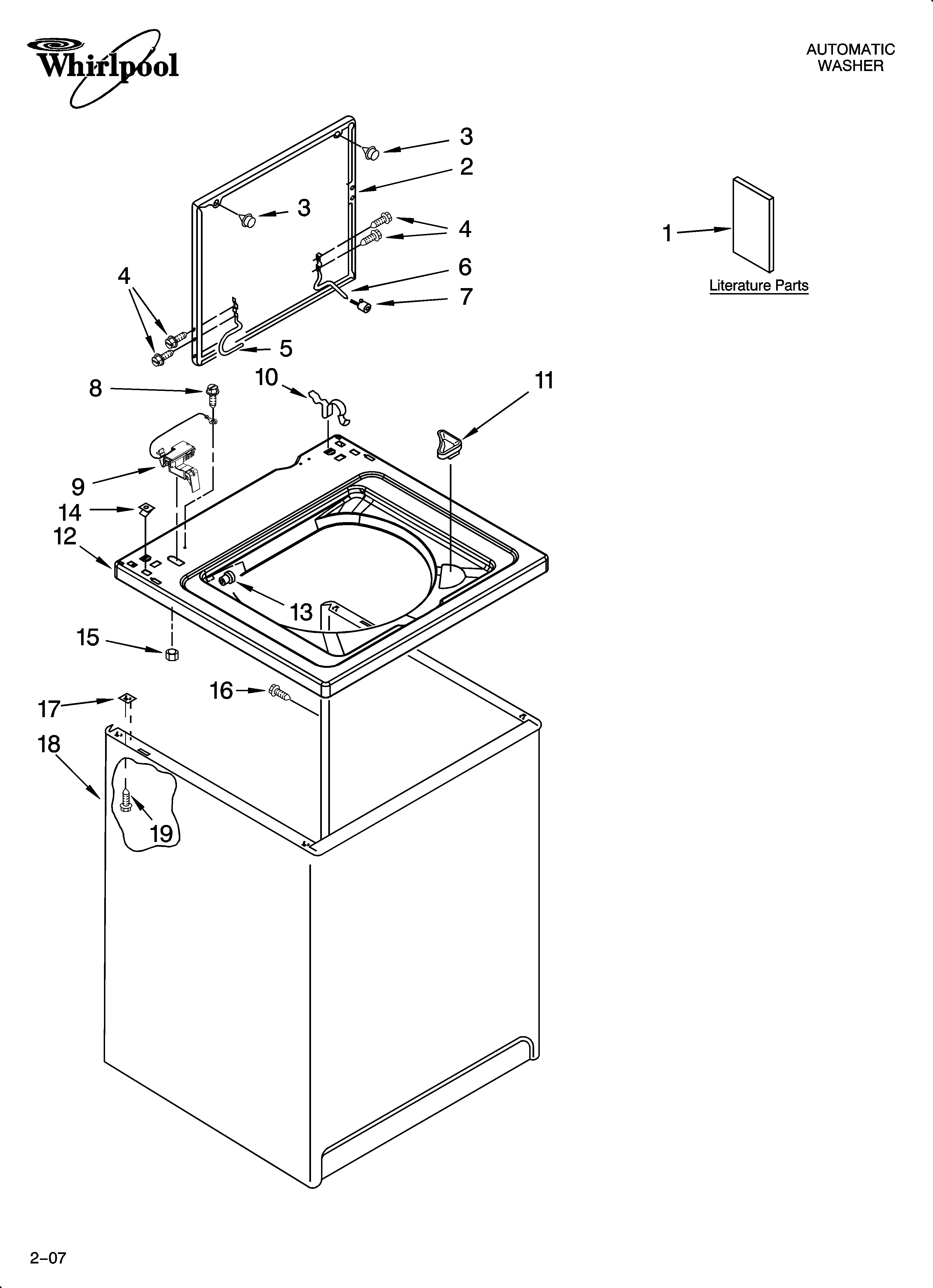 Whirlpool 3SWTW5205SQ0 top and cabinet parts diagram