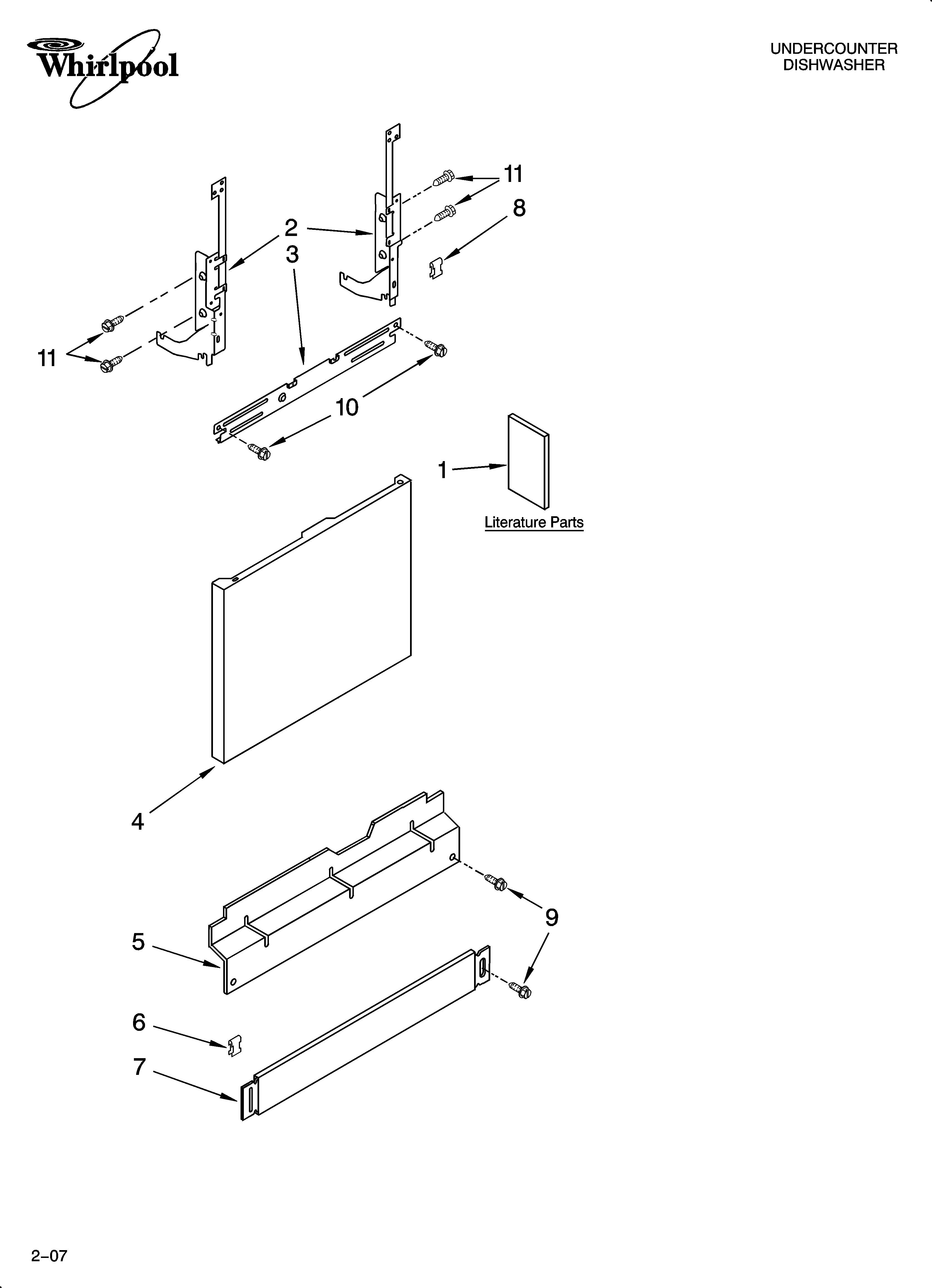 Whirlpool DU1061XTST0 door and panel parts diagram
