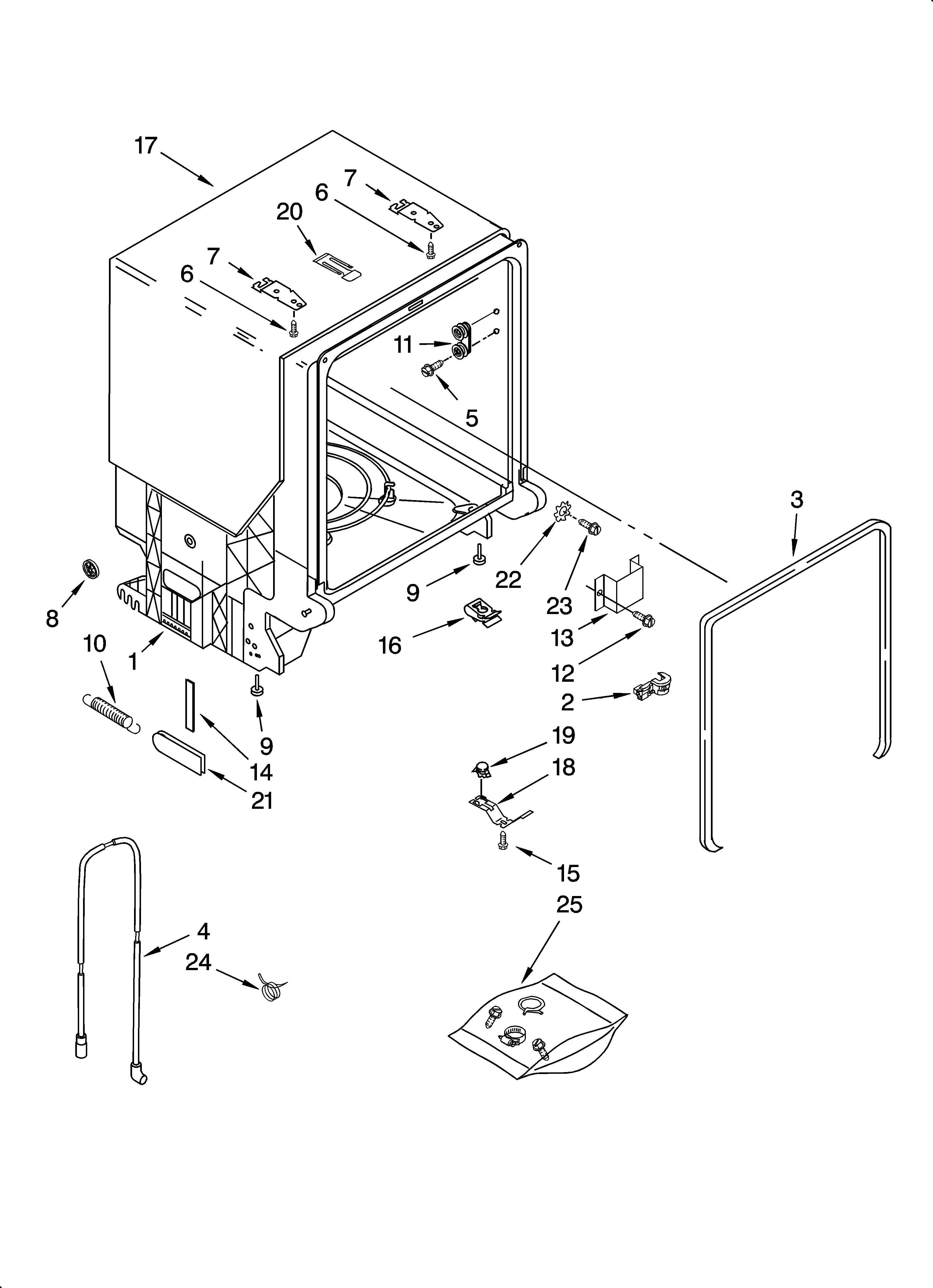 Whirlpool DU1061XTST0 tub and frame parts diagram