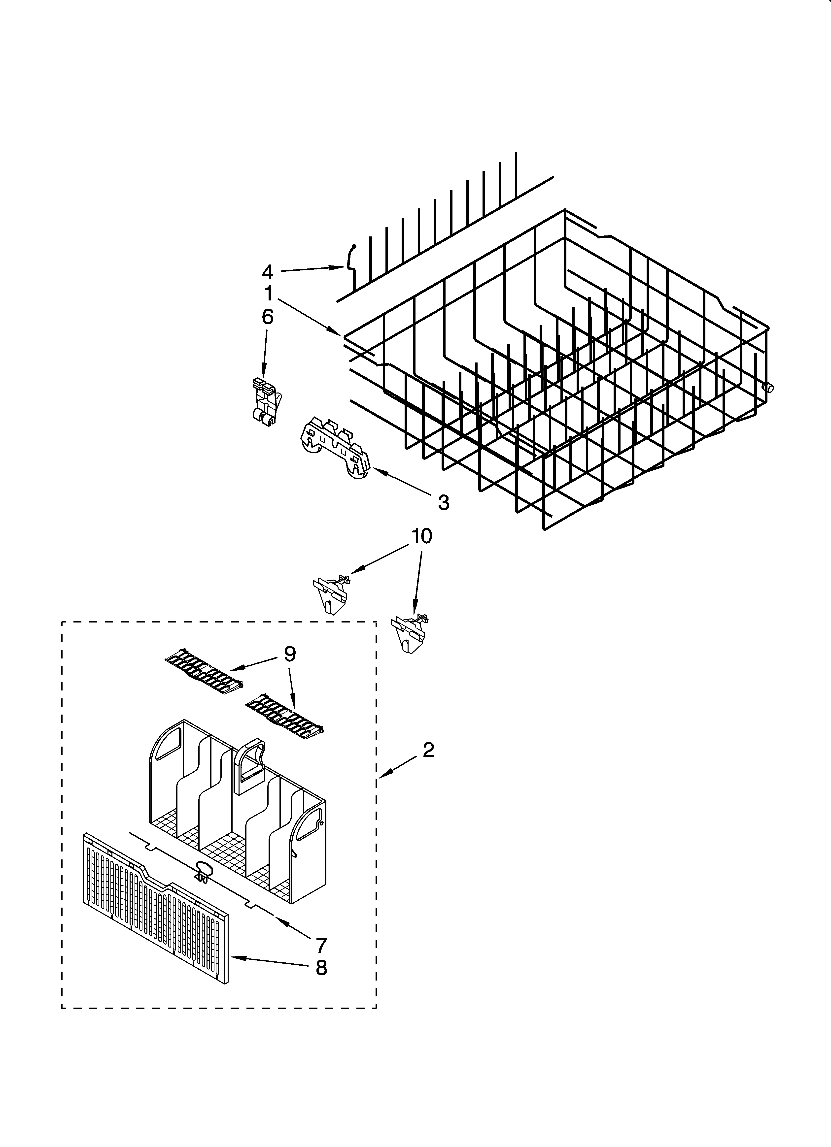 Whirlpool DU1061XTST0 lower rack parts, optional parts (not included) diagram