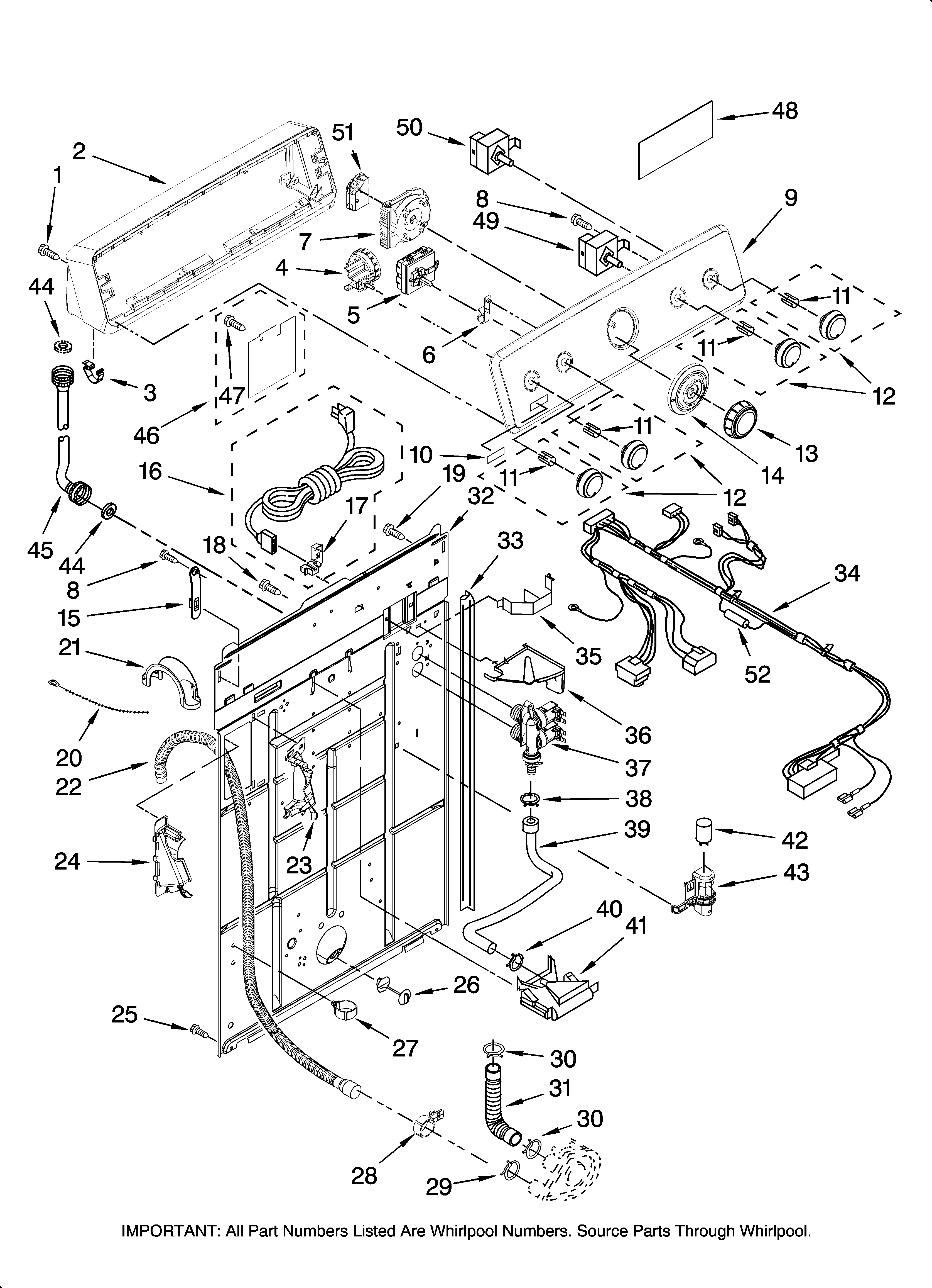 Maytag MTW5920TW0 controls and rear panel parts diagram