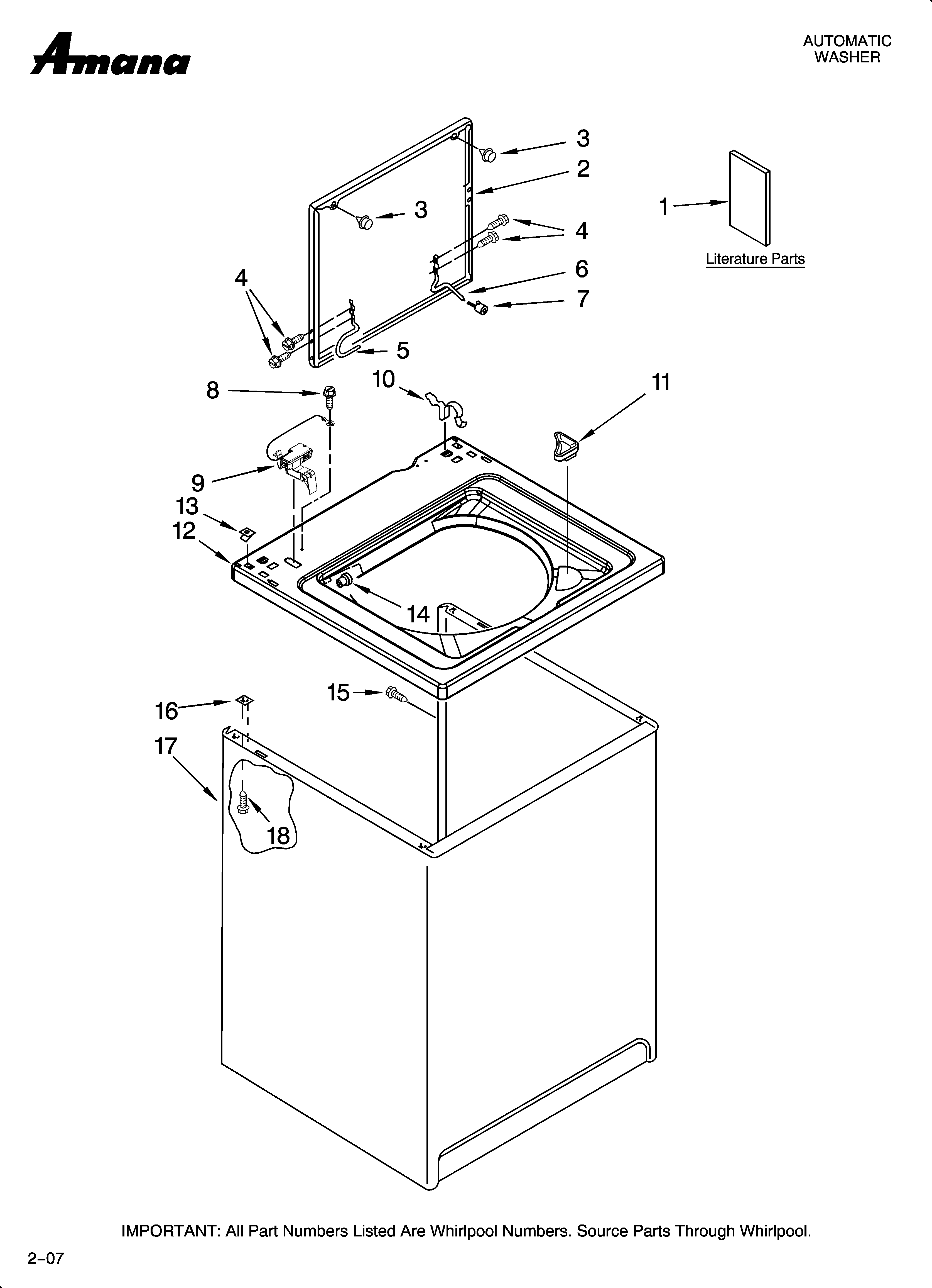 Amana NTW5505TQ0 top and cabinet parts diagram