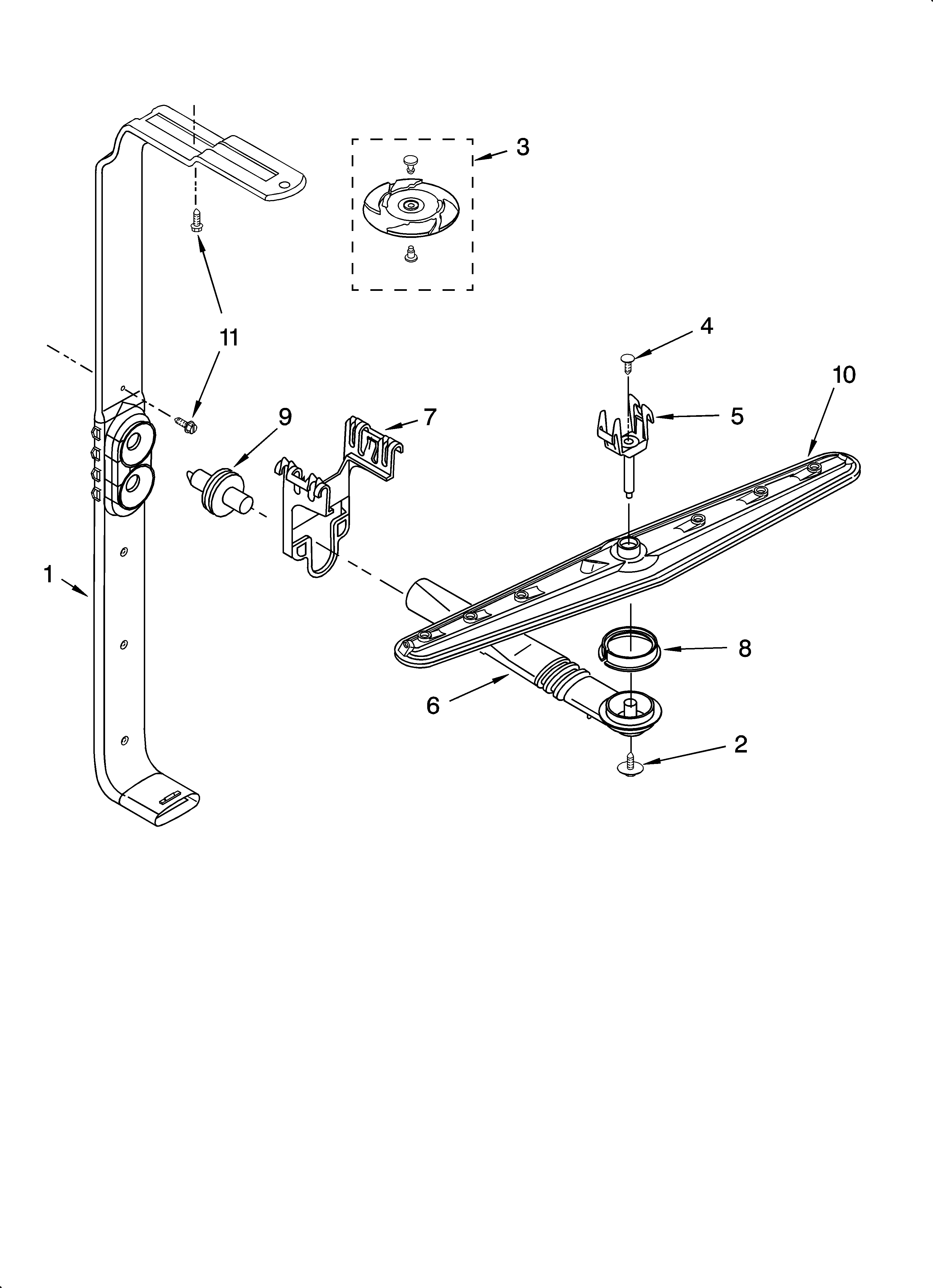 Whirlpool DU1145XTPB9 upper wash and rinse parts diagram