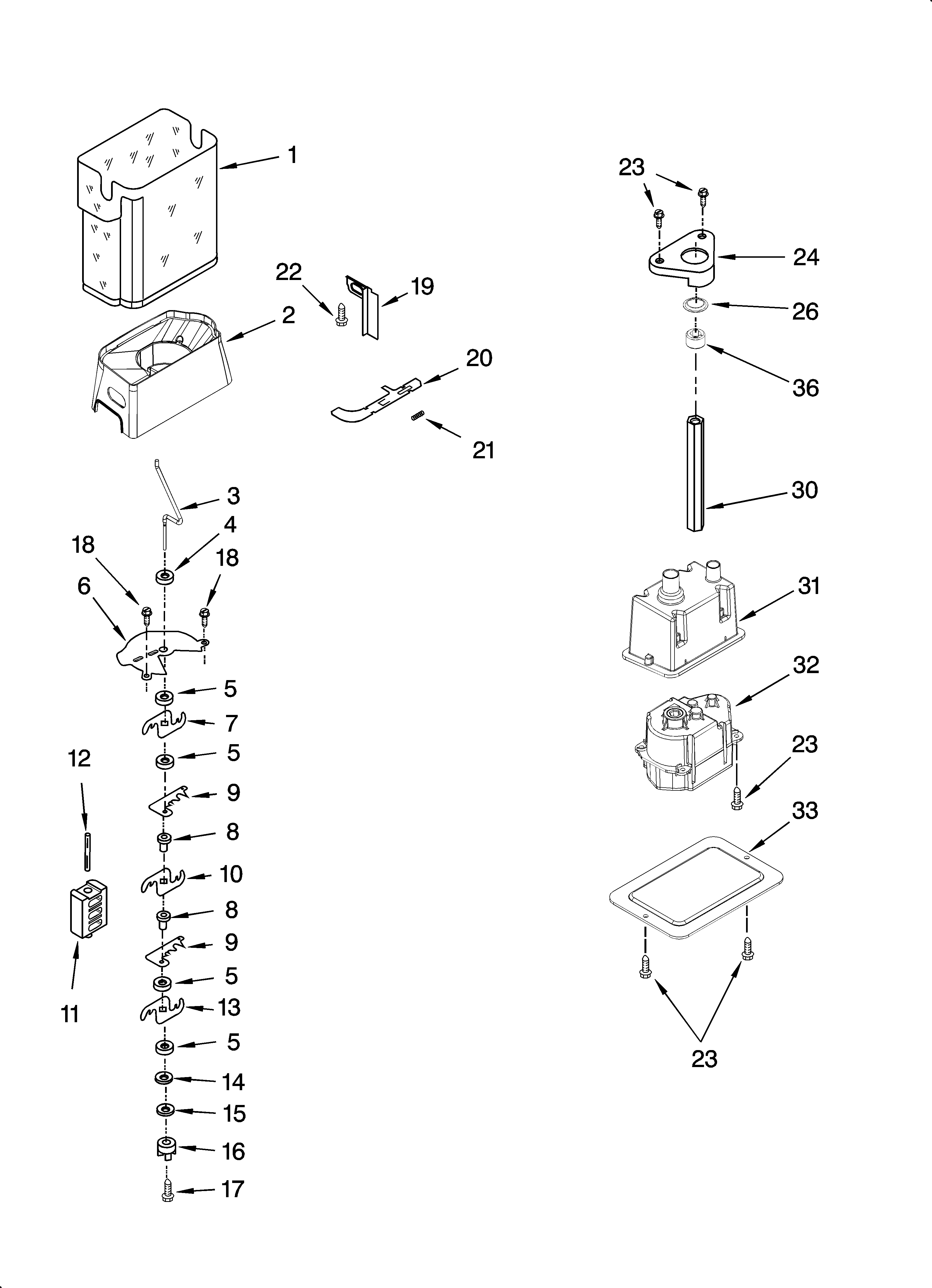Whirlpool GD5RHAXTQ00 motor and ice container parts diagram