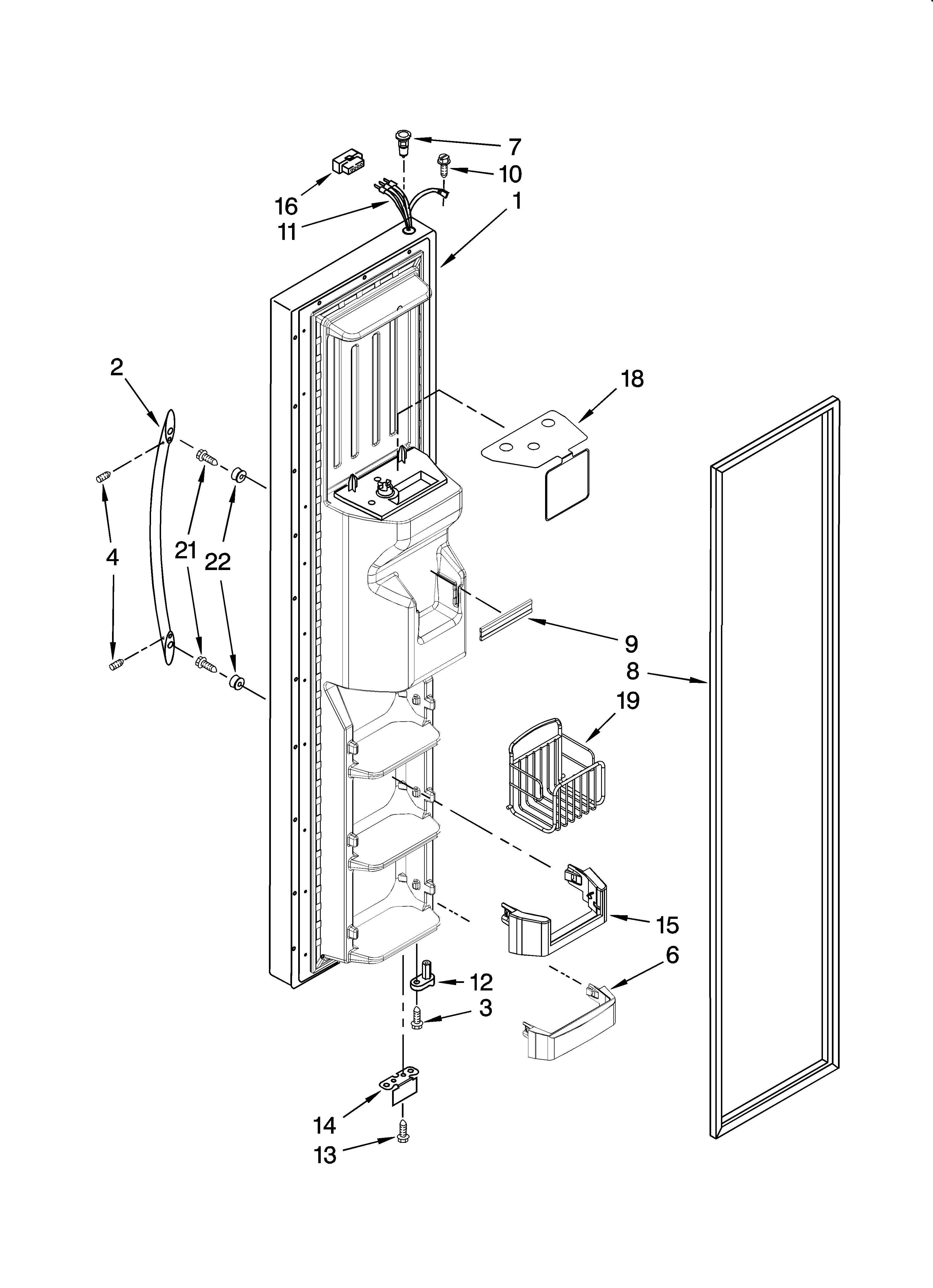 Whirlpool GD5RHAXTQ00 freezer door parts diagram