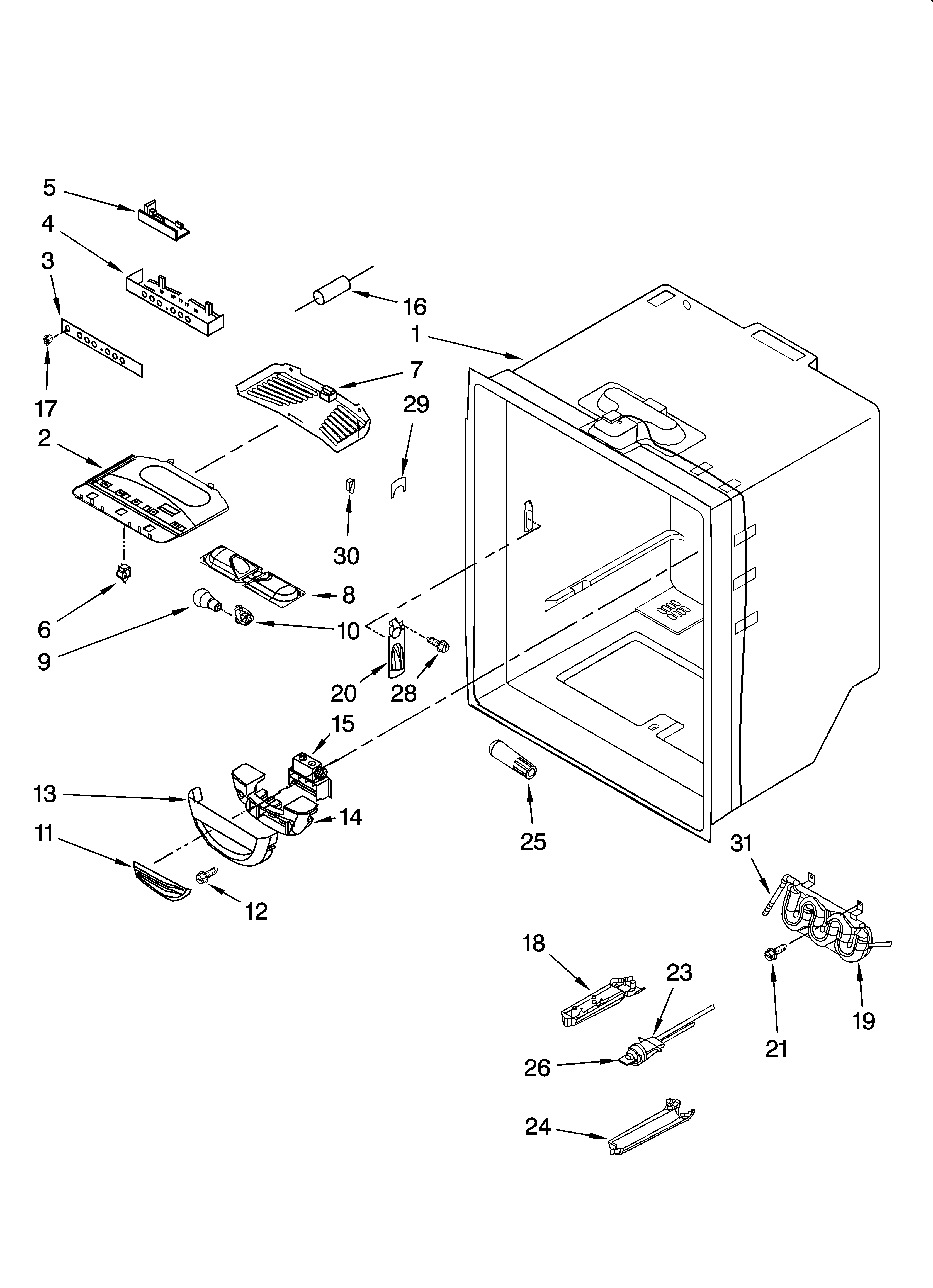 Whirlpool GX5SHTXTB00 refrigerator liner parts diagram