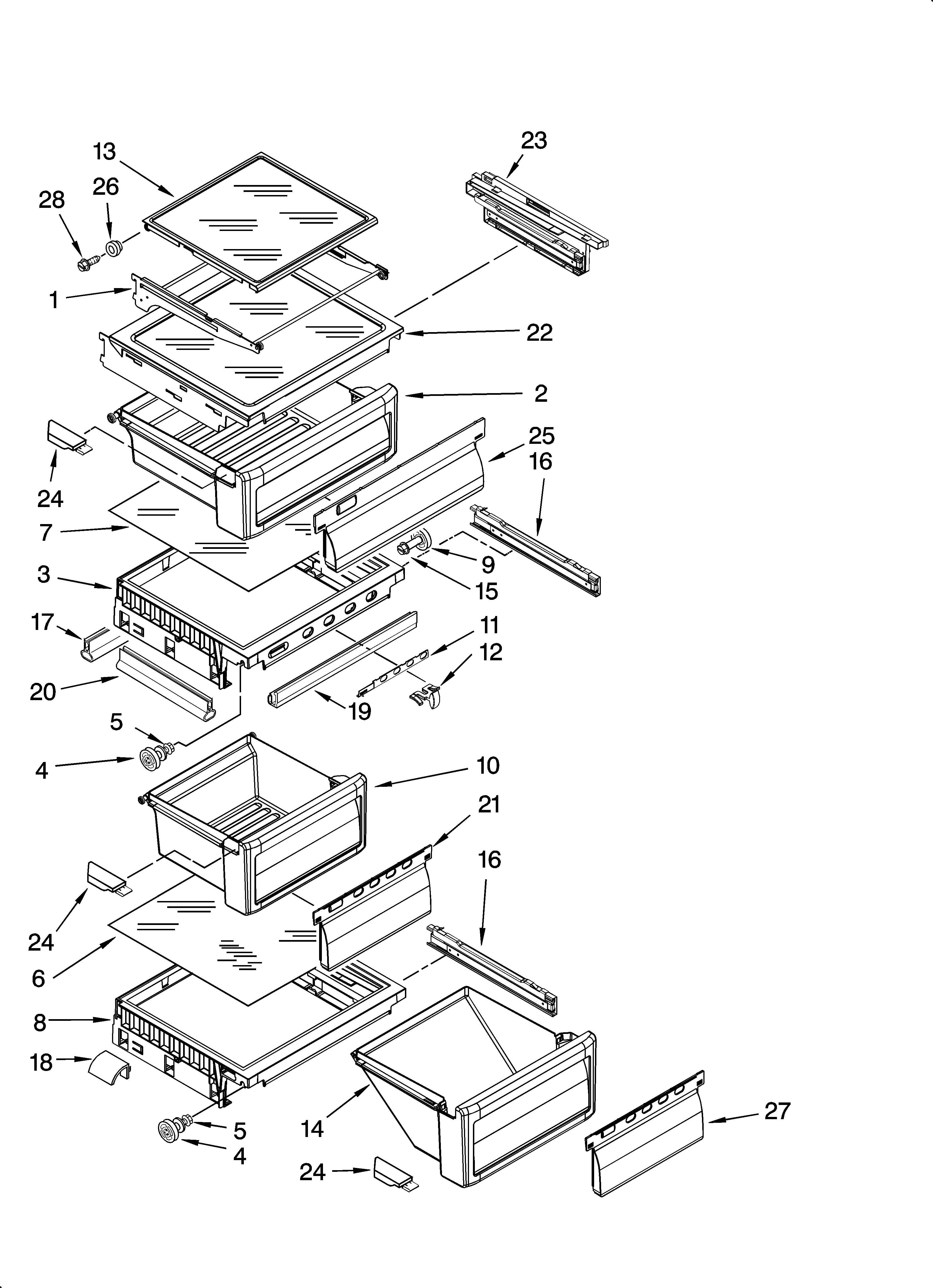 KitchenAid KSRS25RSBT00 refrigerator shelf parts diagram