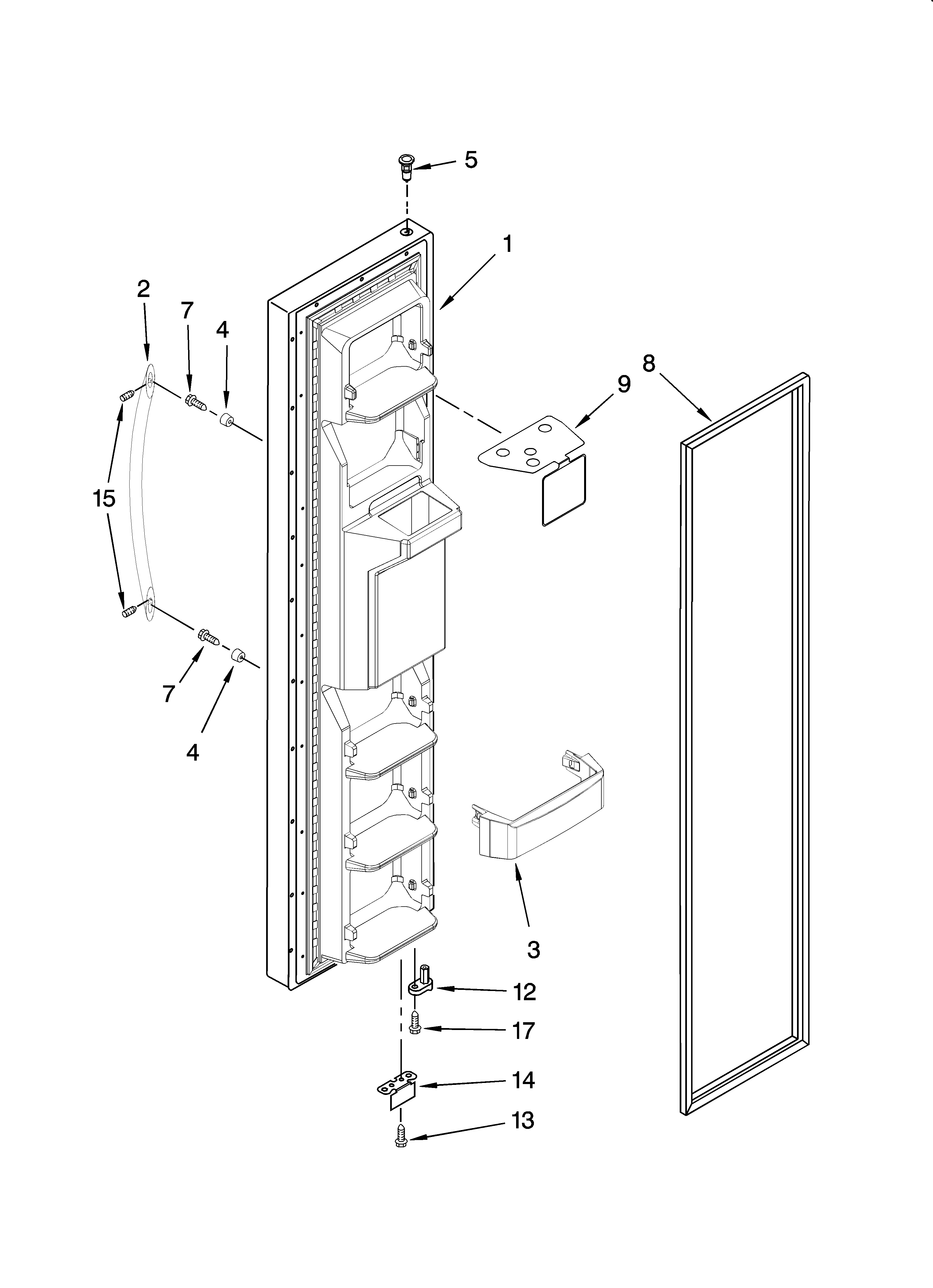 KitchenAid KSRS25RSBT00 freezer door parts diagram