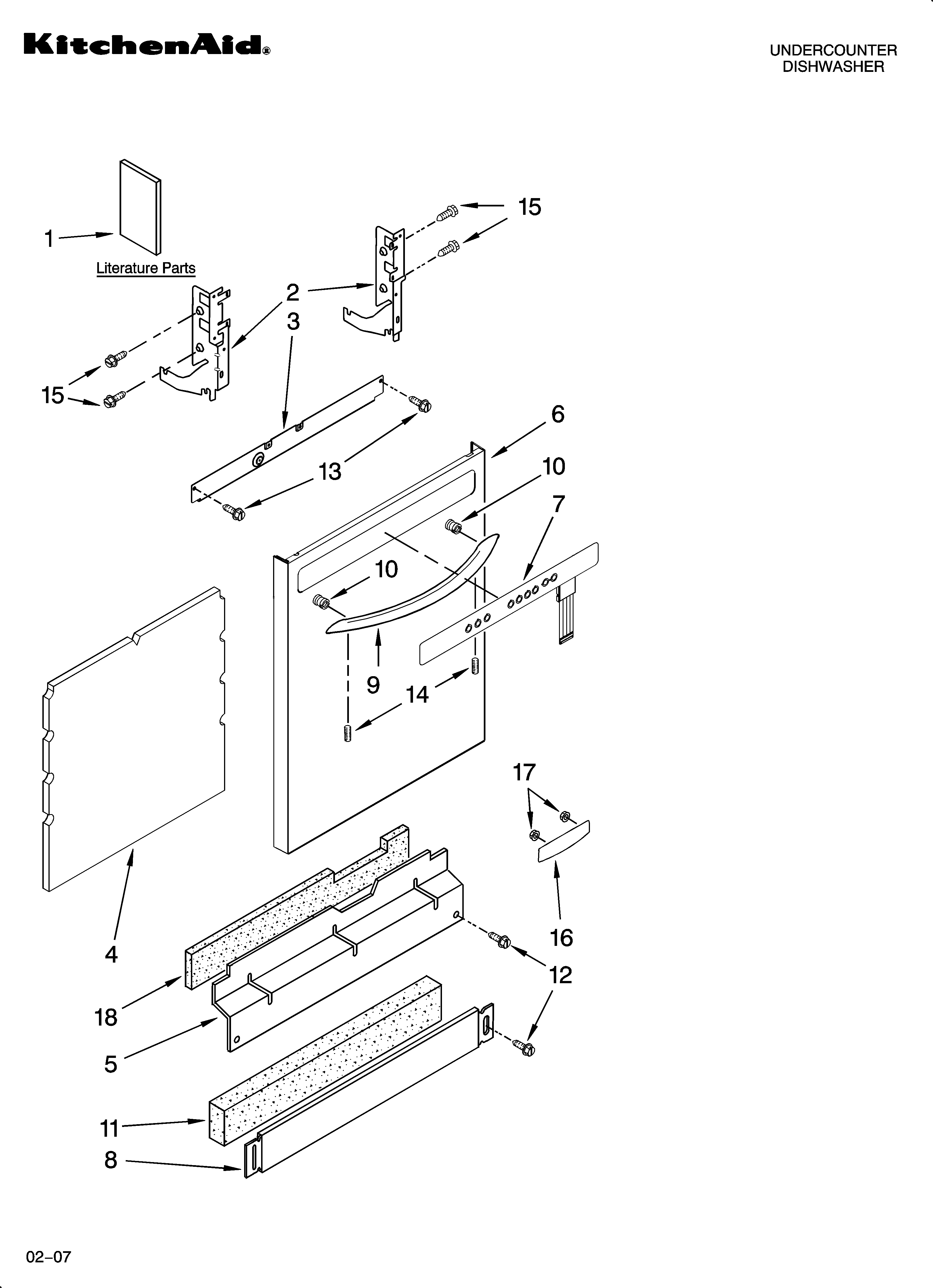 KitchenAid KUDK02CRWH3 door and panel parts diagram
