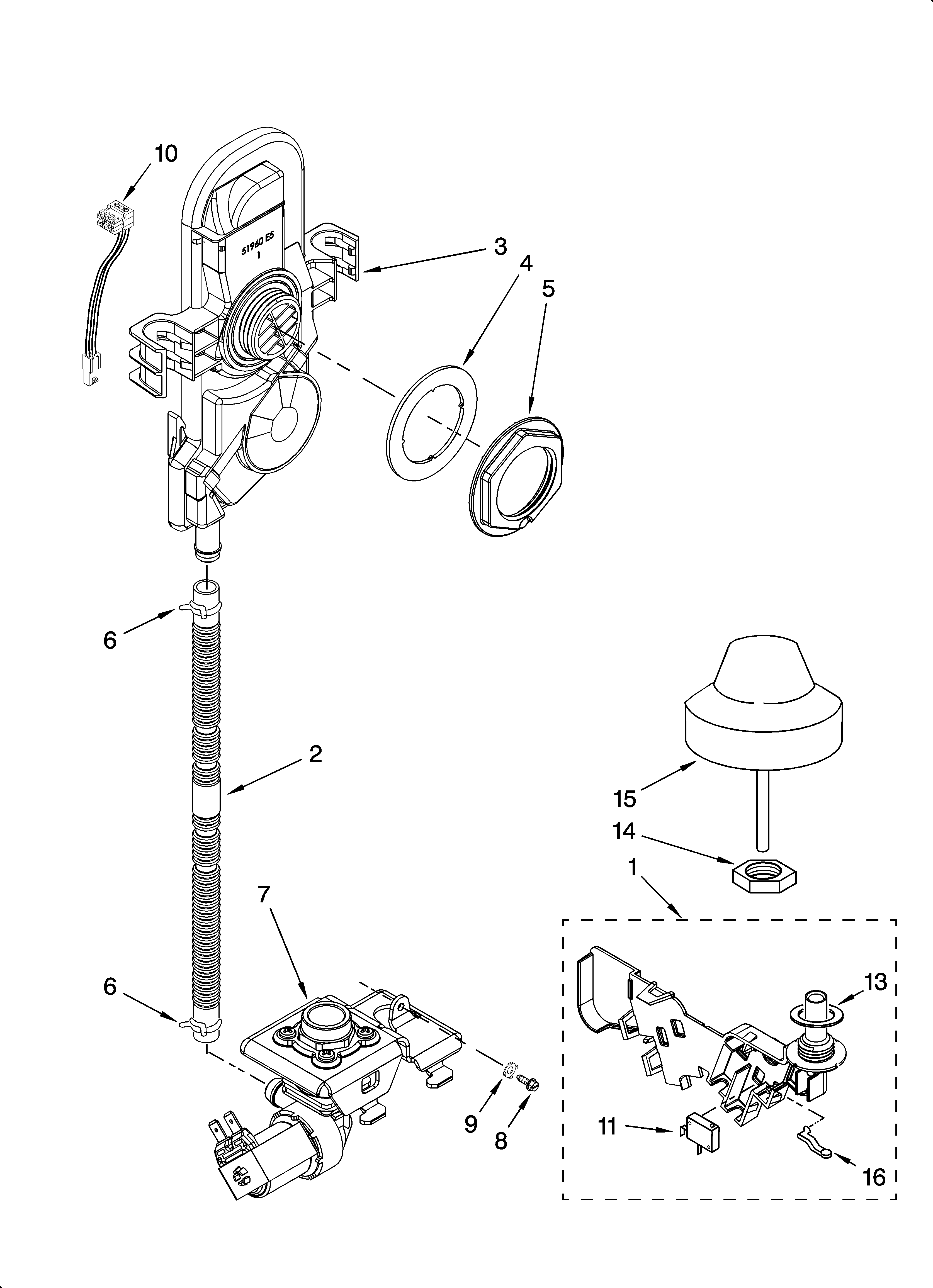KitchenAid KUDK02CRWH3 fill and overfill parts diagram