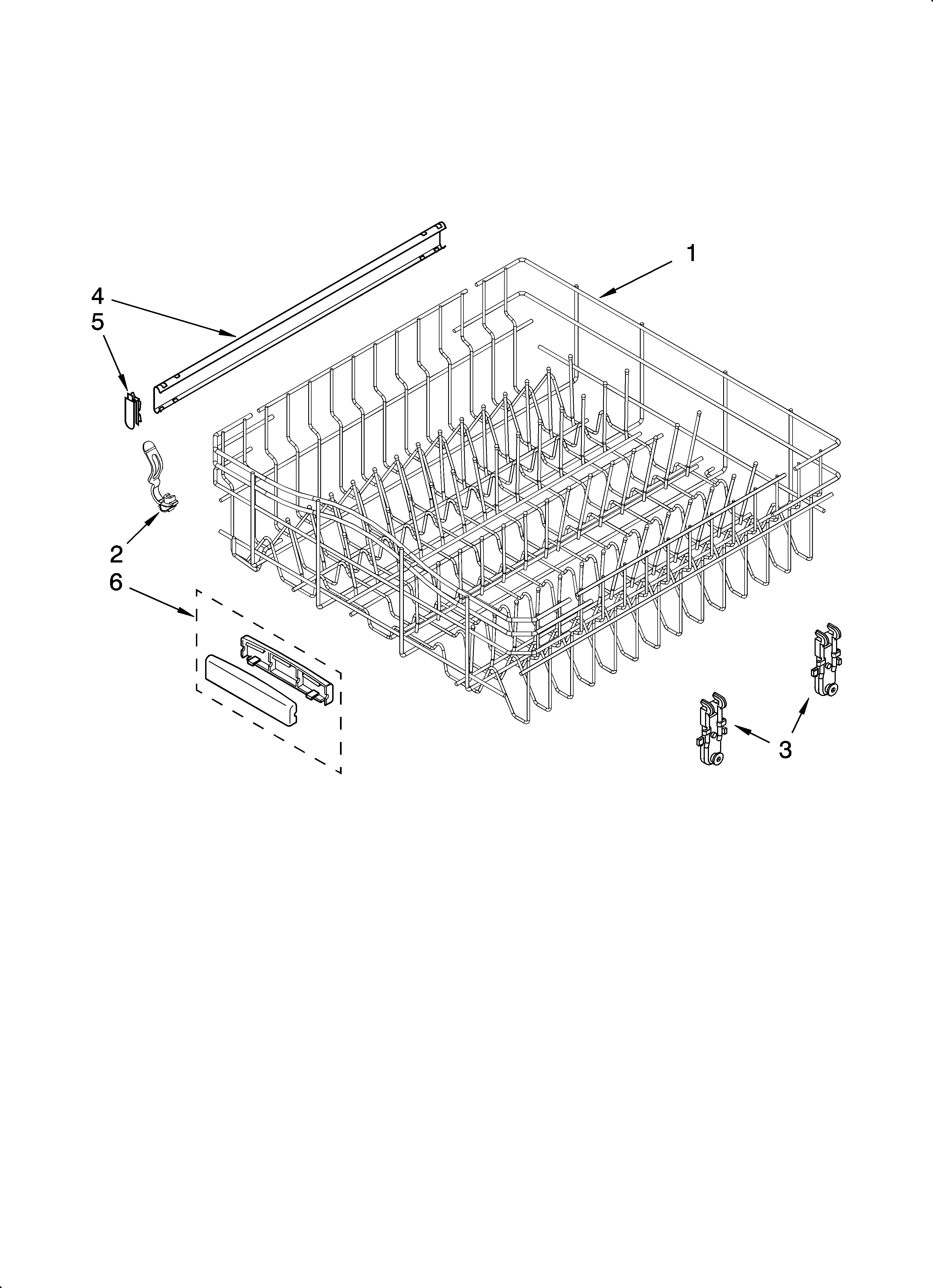 KitchenAid KUDK02CRWH3 upper rack and track parts diagram