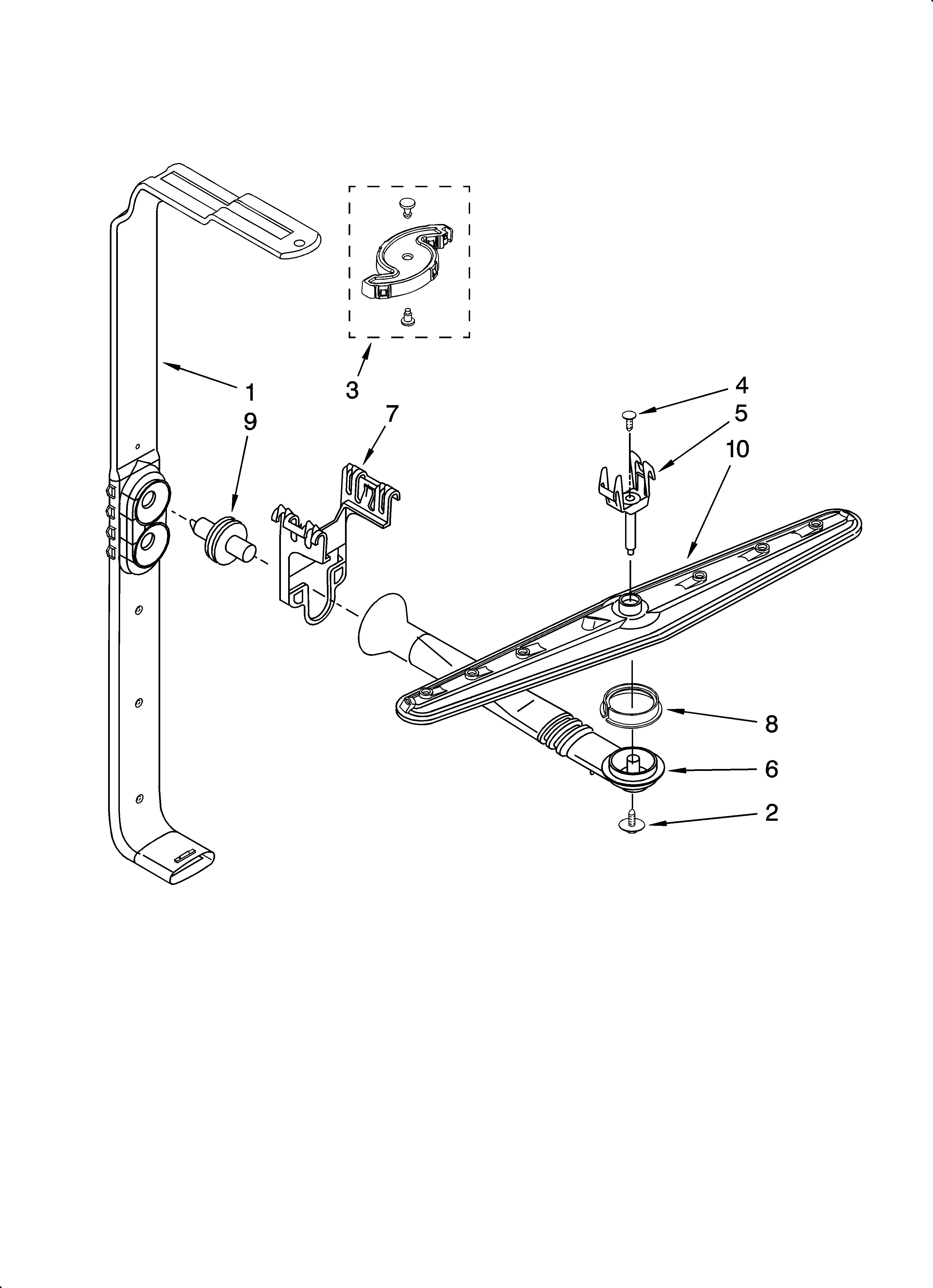 KitchenAid KUDK02CRWH3 upper wash and rinse parts diagram