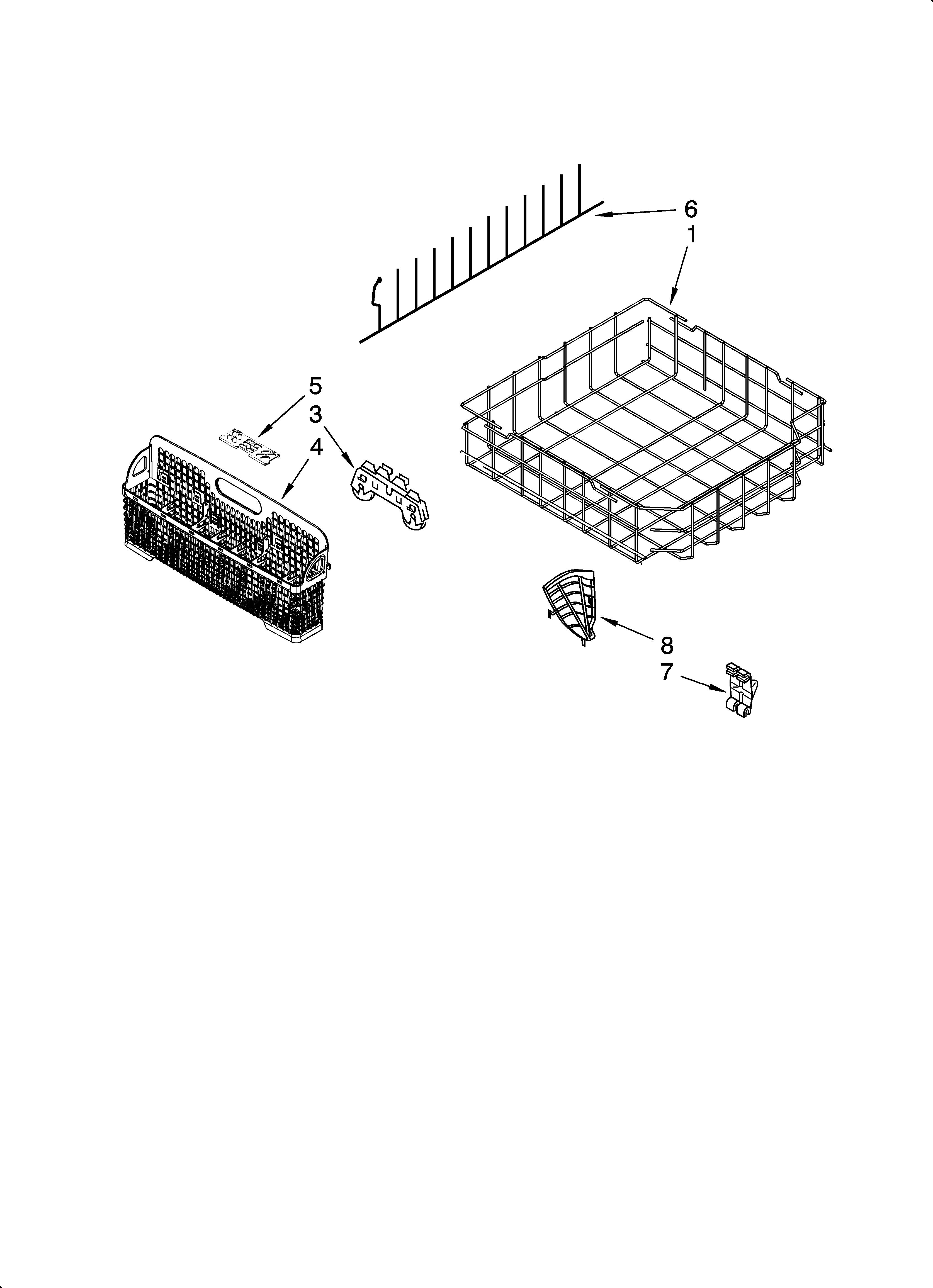 KitchenAid KUDK02CRWH3 lower rack parts, optional parts (not included) diagram