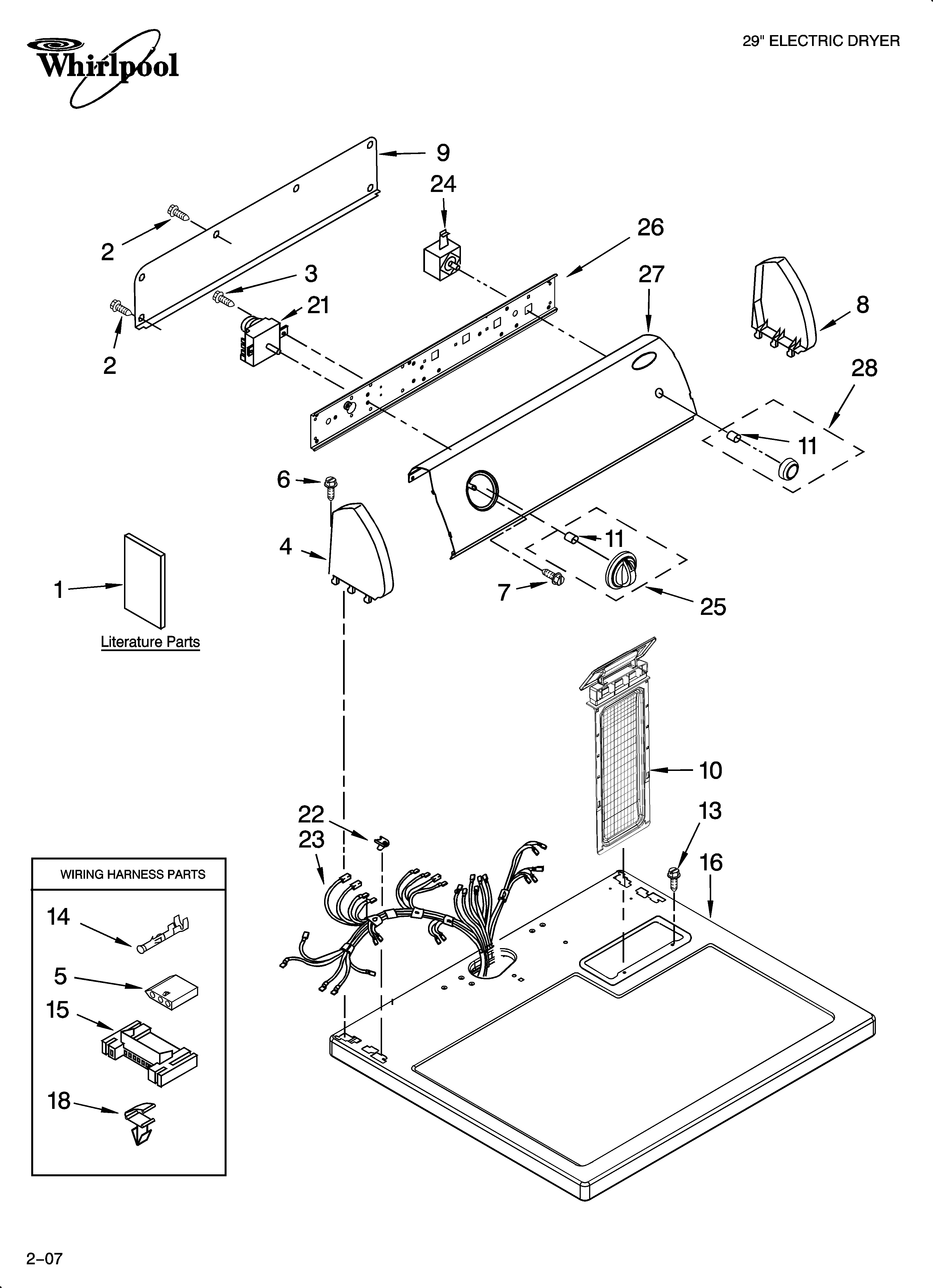 Whirlpool WED5200TQ0 top and console parts diagram