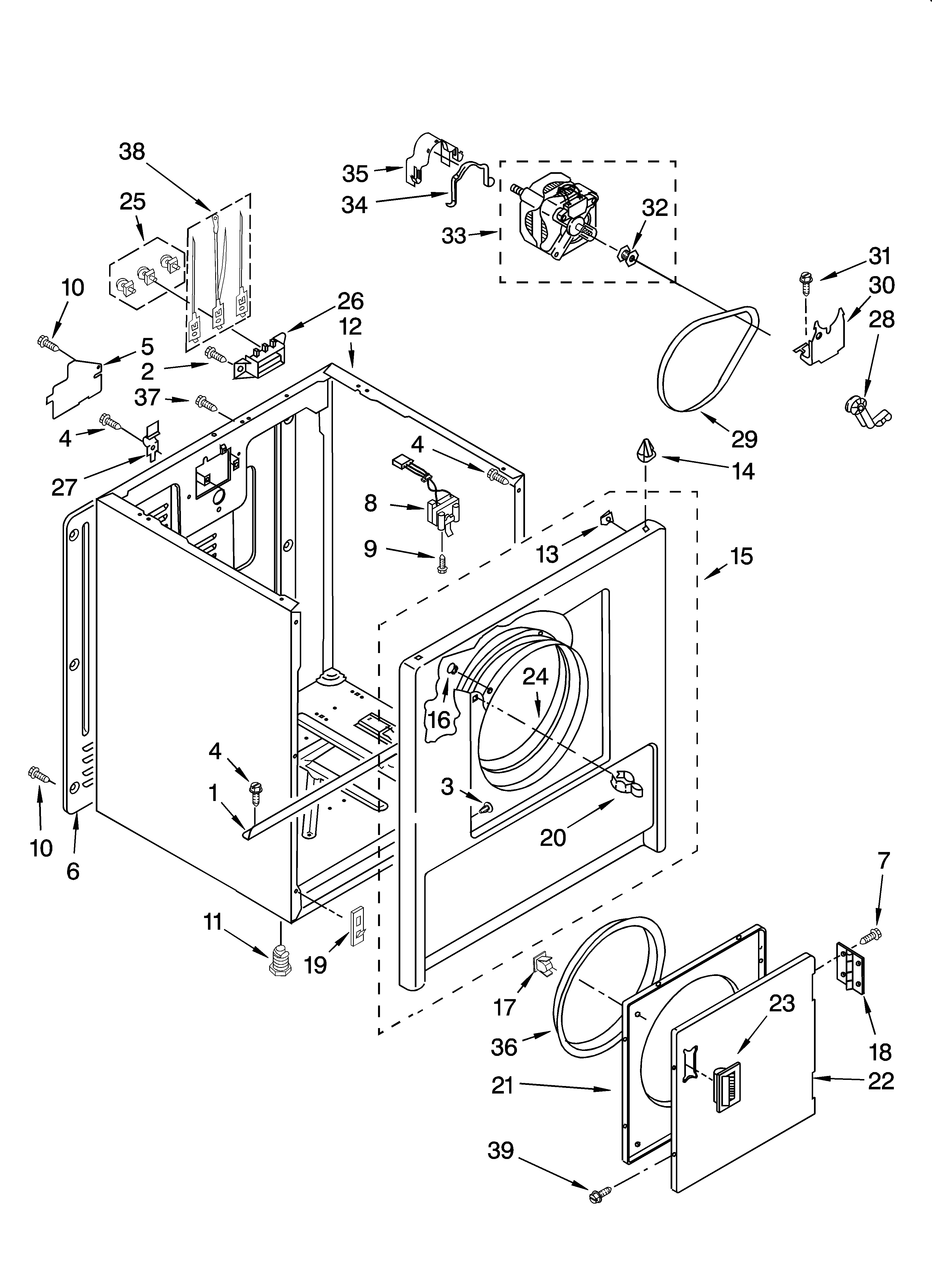 Whirlpool WED5200TQ0 cabinet parts diagram