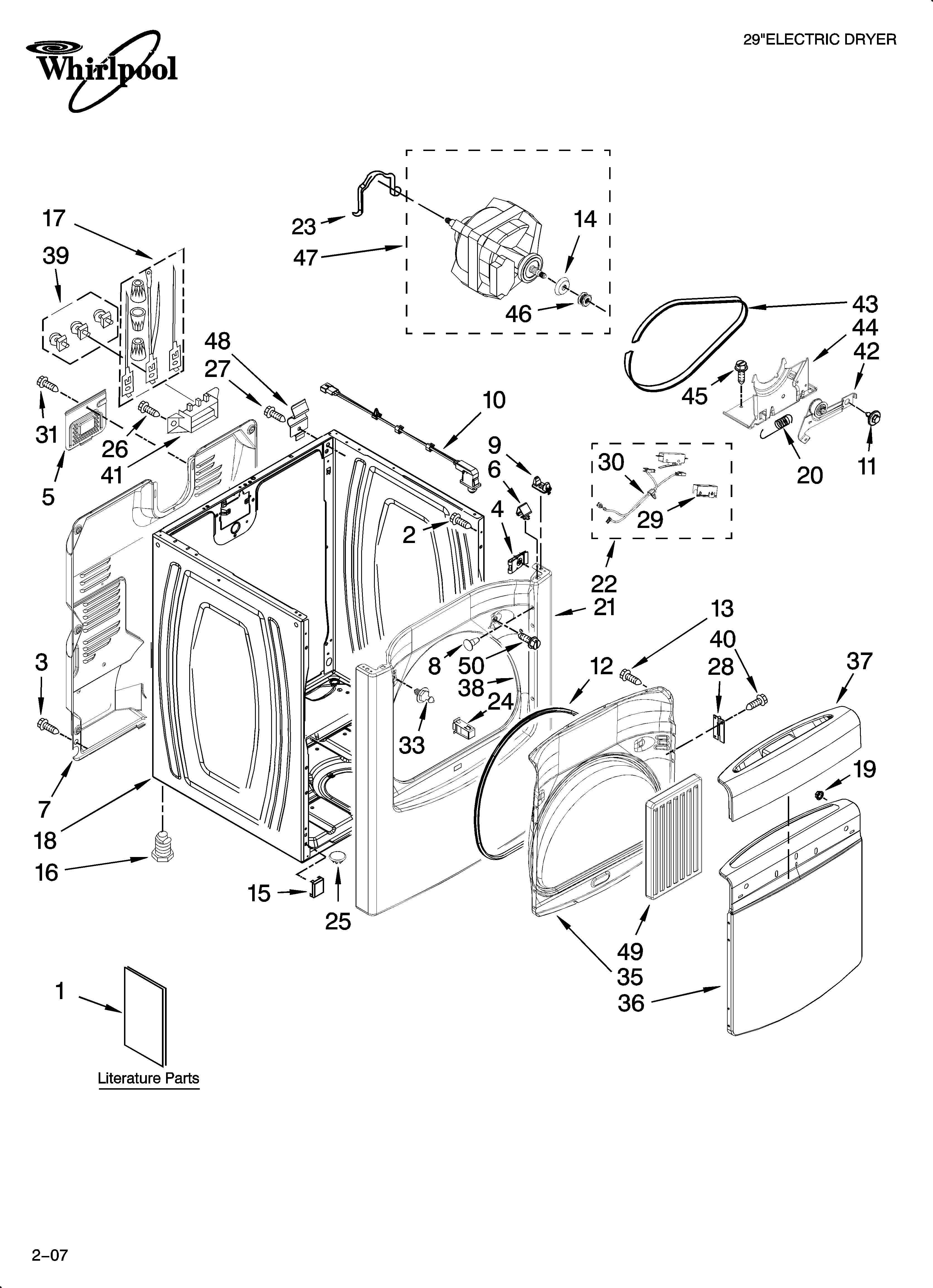 Whirlpool WED6200SW1 cabinet parts diagram