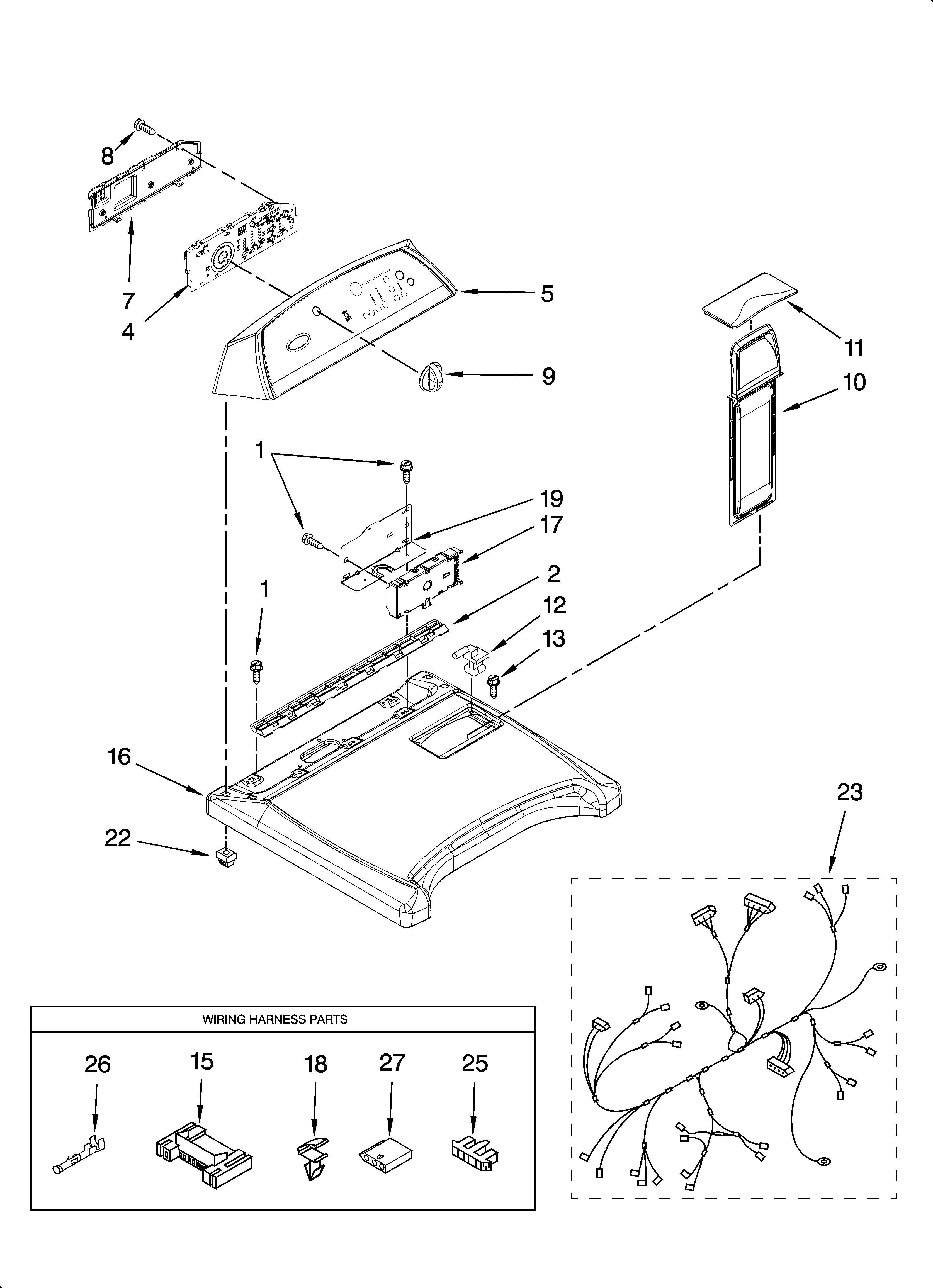 Whirlpool WED6200SW1 top and console parts diagram