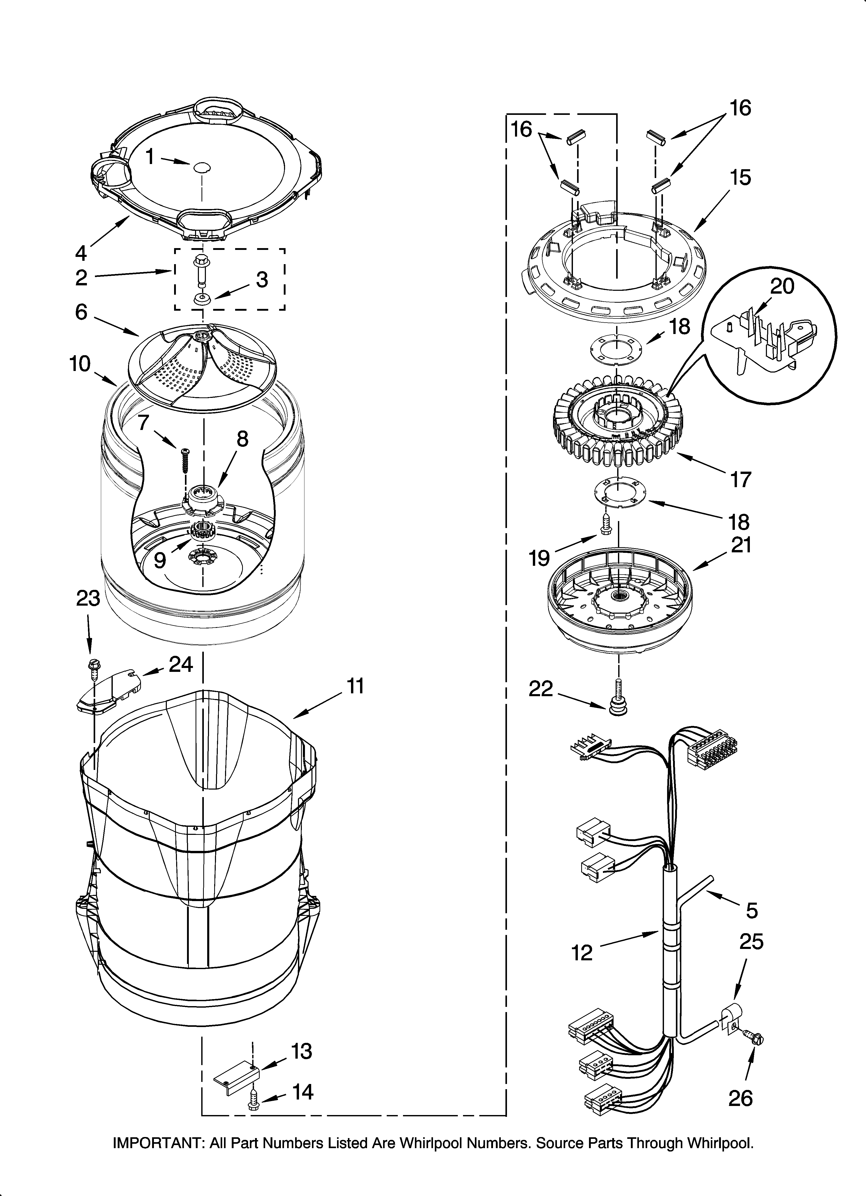 Maytag MTW6500TQ0 motor, basket and tub parts diagram