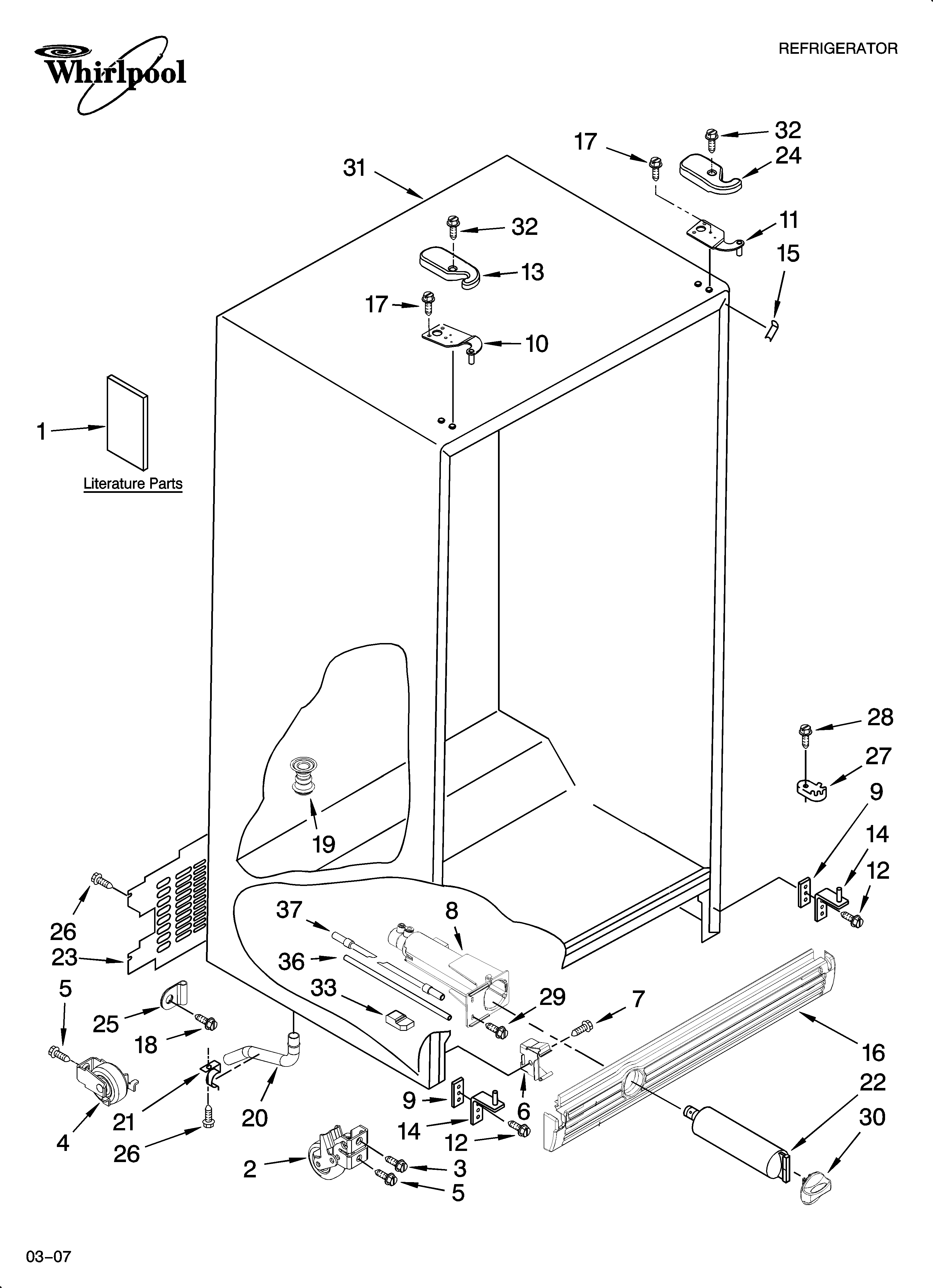 Whirlpool 7GS2SHEXPQ03 cabinet parts diagram