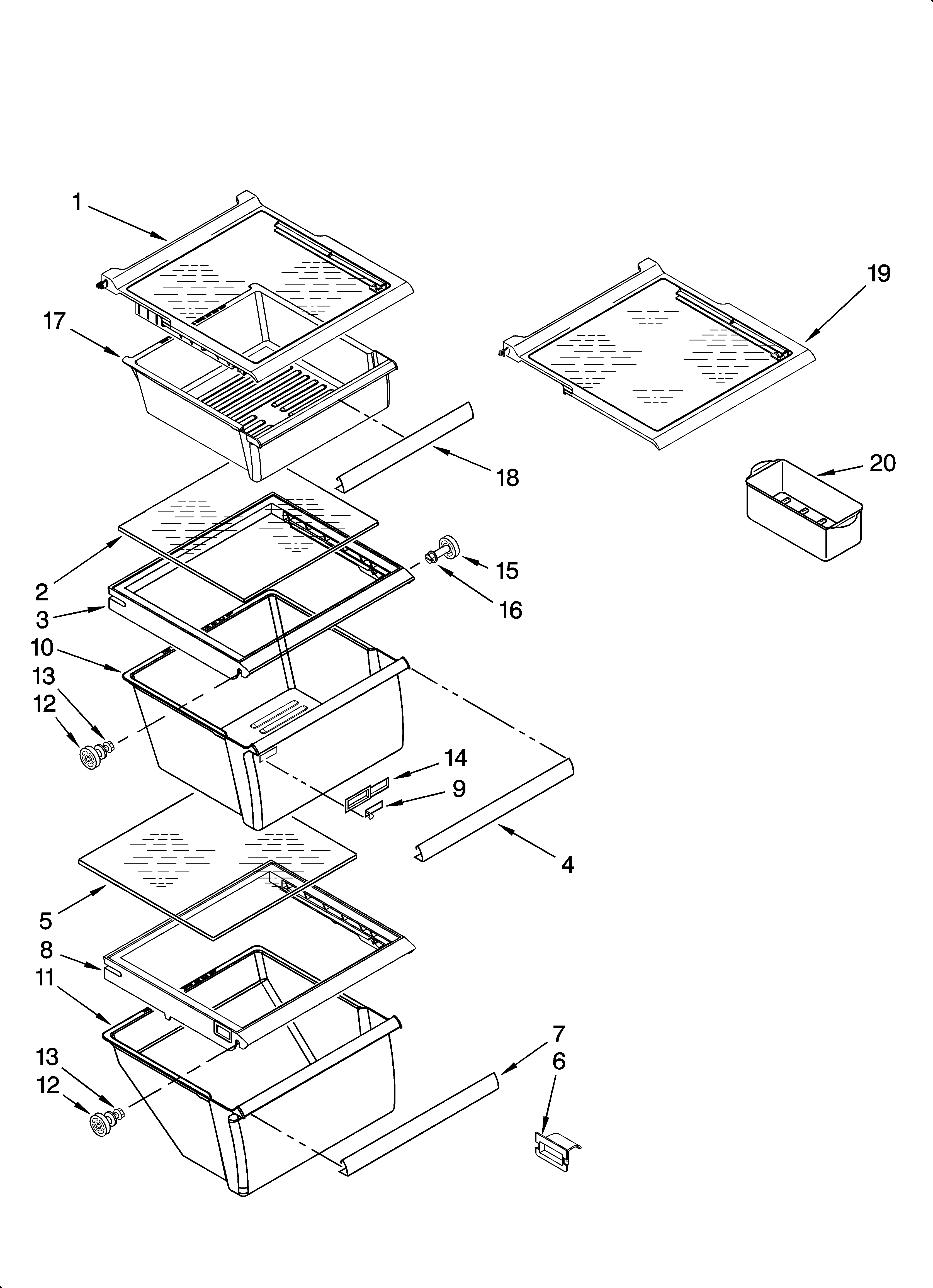 Whirlpool ED5VBEXTS00 refrigerator shelf parts diagram